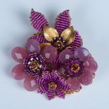 Rare Large Stanley Hagler NYC Purple Floral Brooch