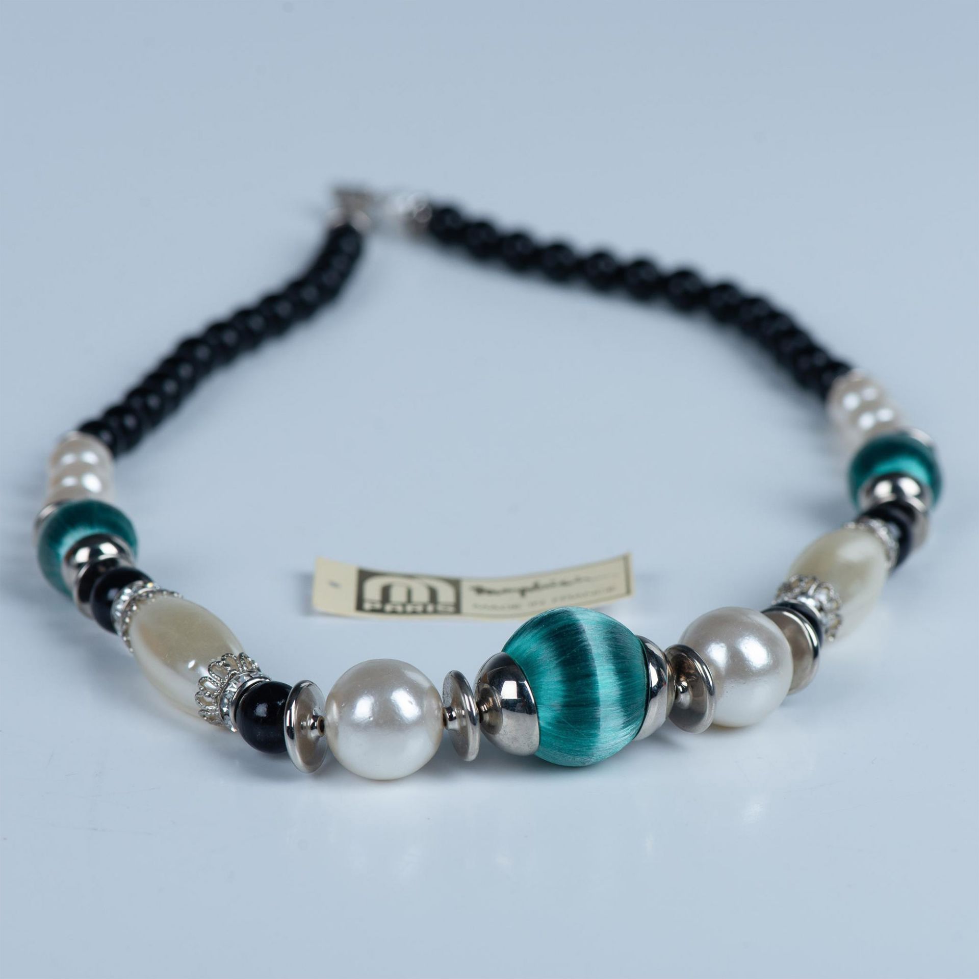 Monplaisin Paris White, Blue & Black Bead Necklace - Image 2 of 4
