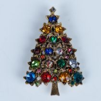 Hollycraft Rhinestone Christmas Tree Holiday Brooch