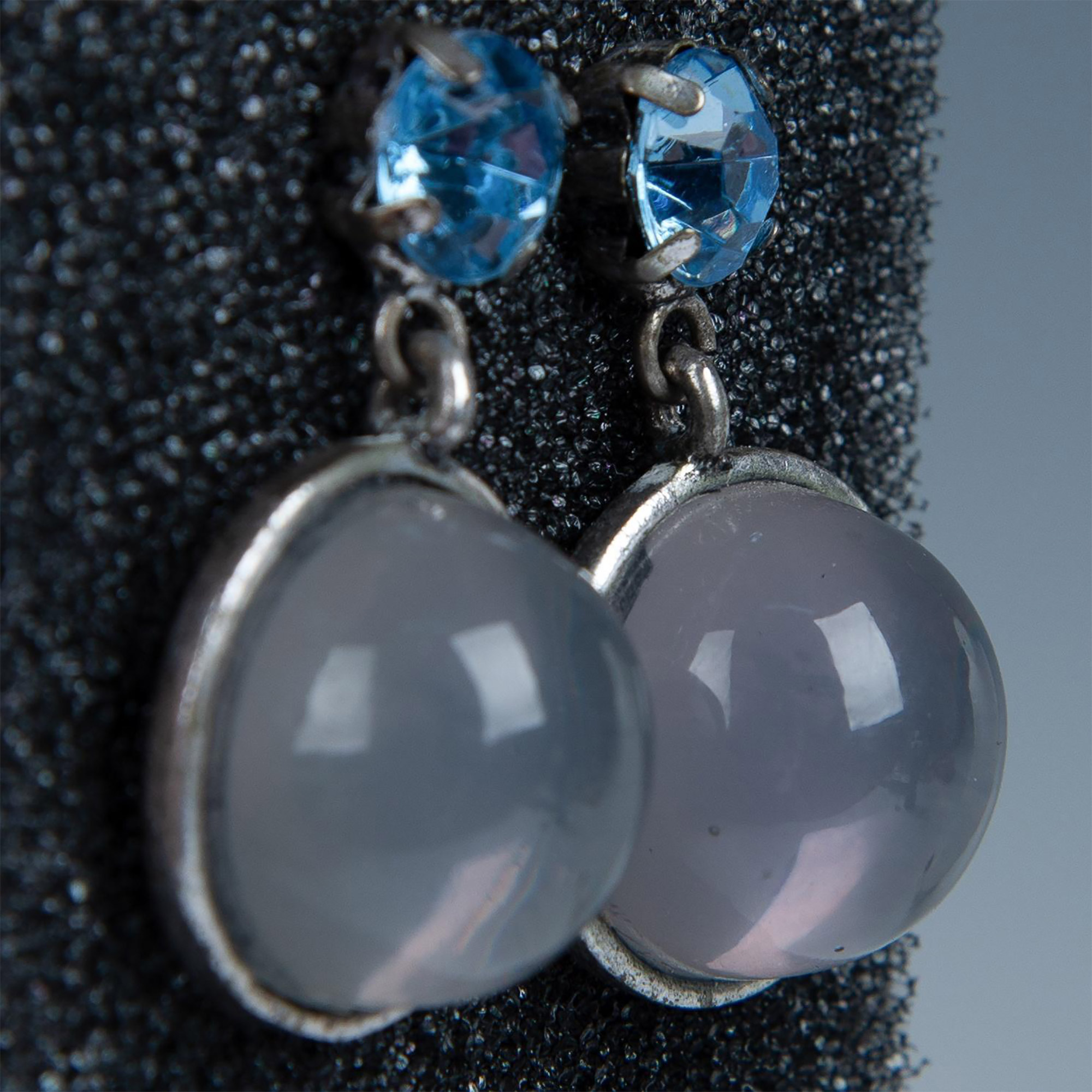Silver Metal Blue Rhinestone Drop Earrings - Image 2 of 6