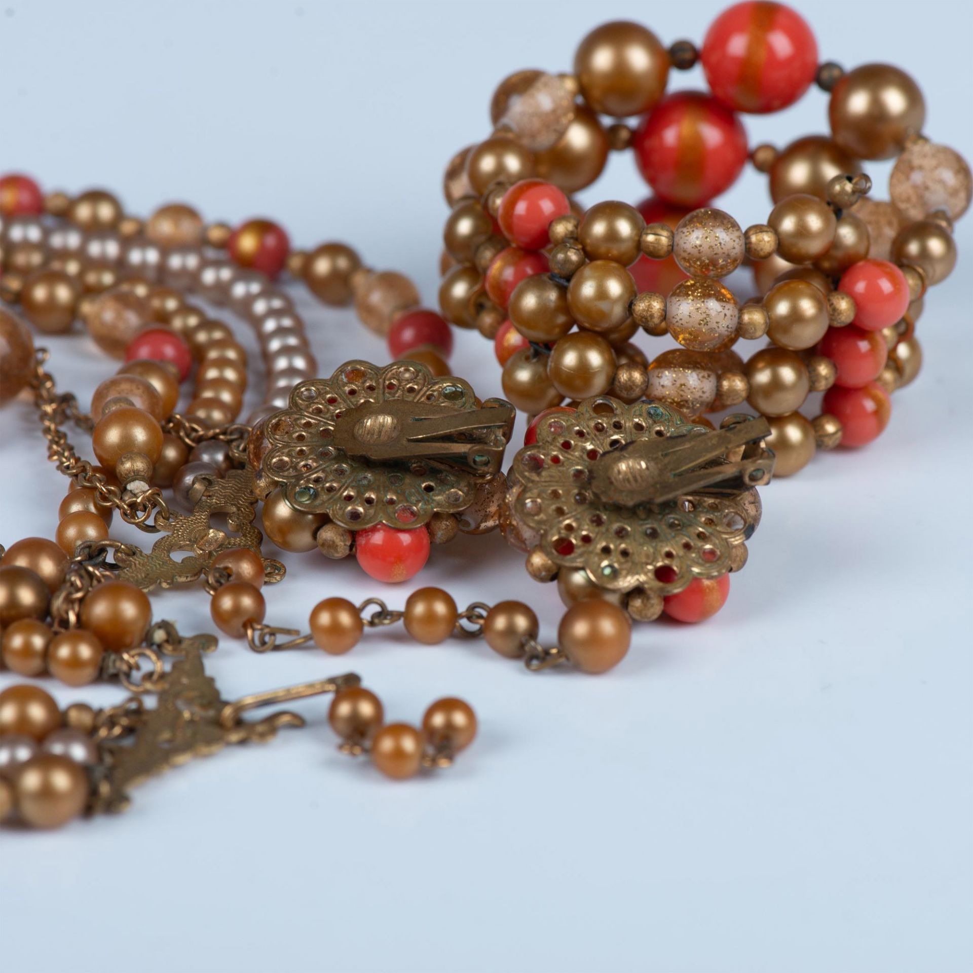 3pc Mid-Century Beaded Necklace, Bracelet & Clip-On Earrings - Bild 5 aus 5