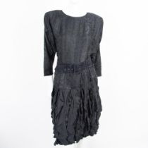 Vintage St. Gillian Black Silk Ruffled Dress, Size 10