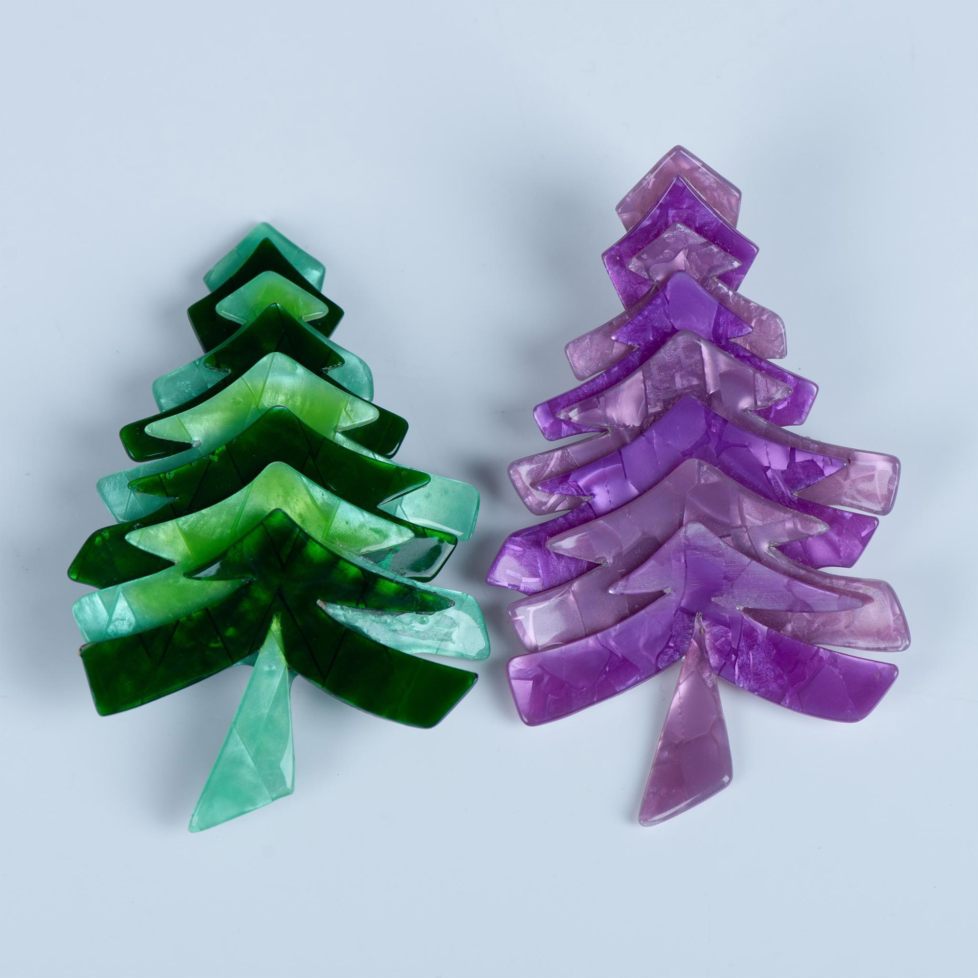 2pc Lea Stein Lavender Purple & Green Tree Pins