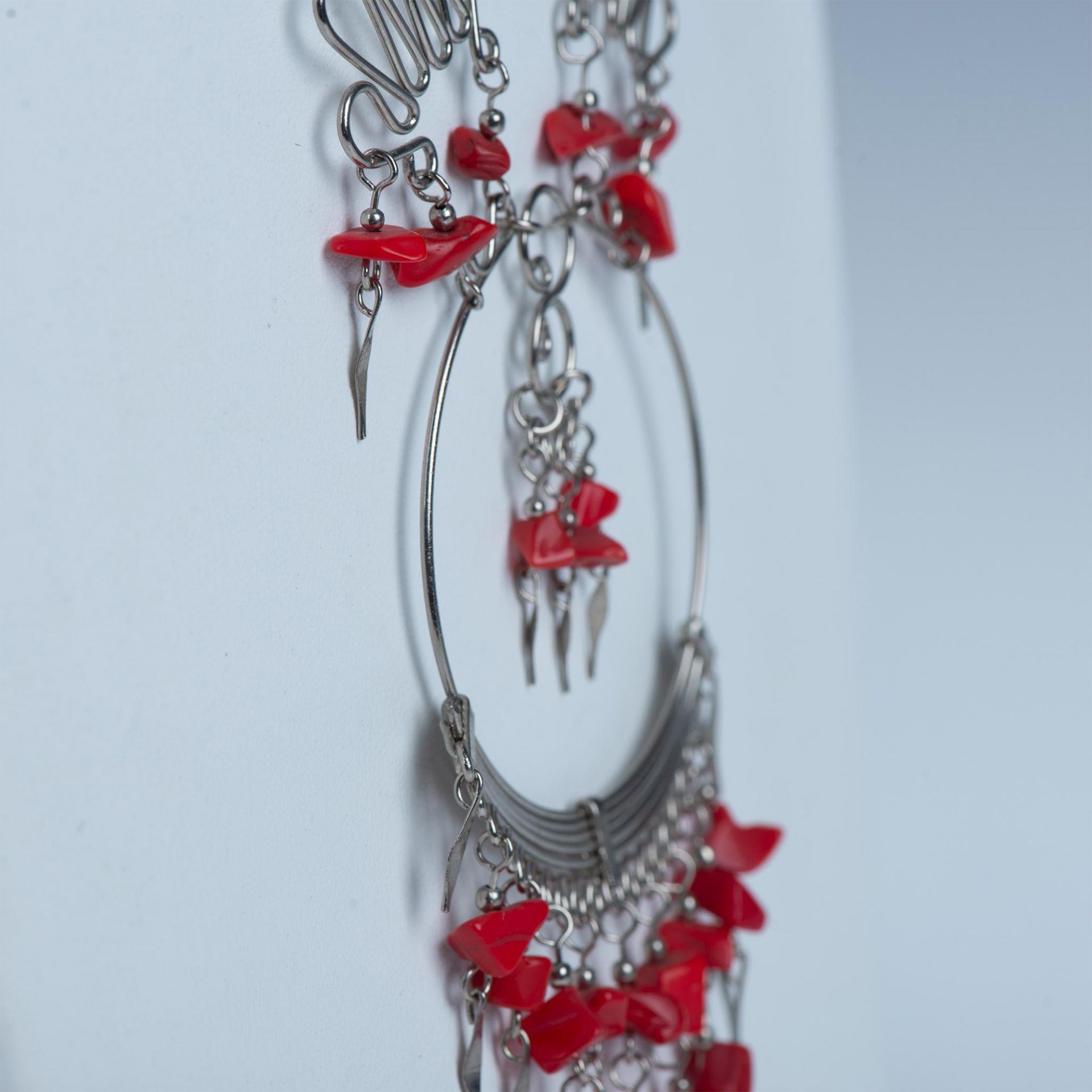 Bohemian Silver Metal Wire & Coral Bead Necklace - Bild 3 aus 4