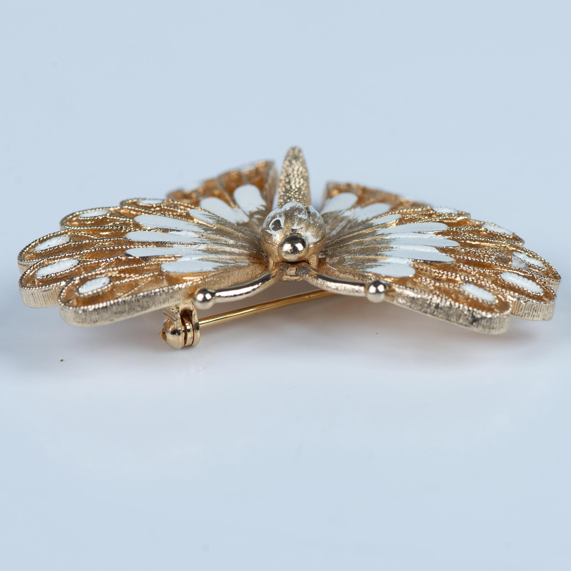 Vendome Gold Tone White Enamel Butterfly Brooch - Image 3 of 3