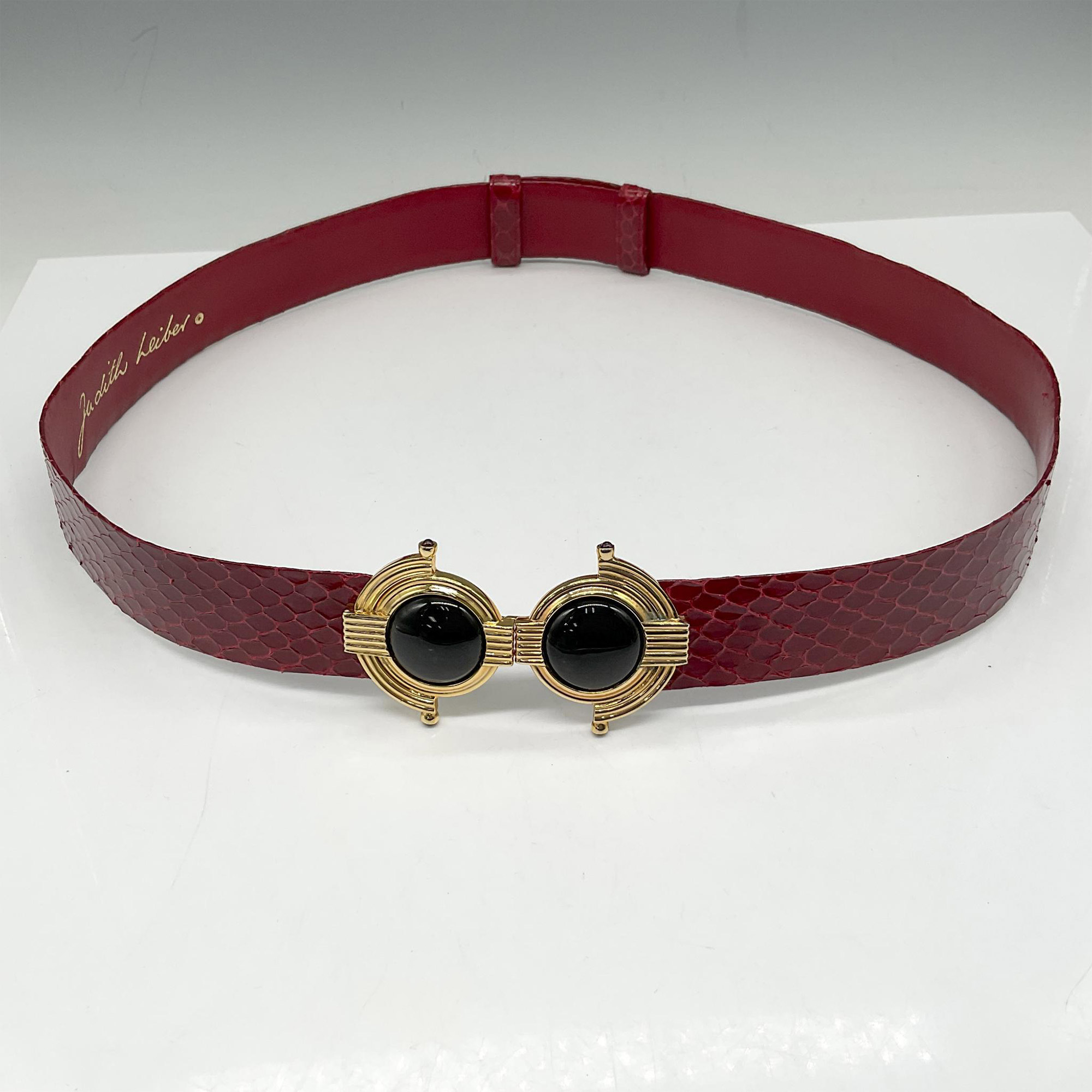 Judith Leiber Red Snakeskin Belt, Size Small