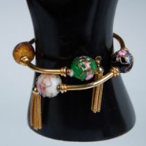 Exotic Tasseled Glass Bead Gold Metal Wrap Bracelet