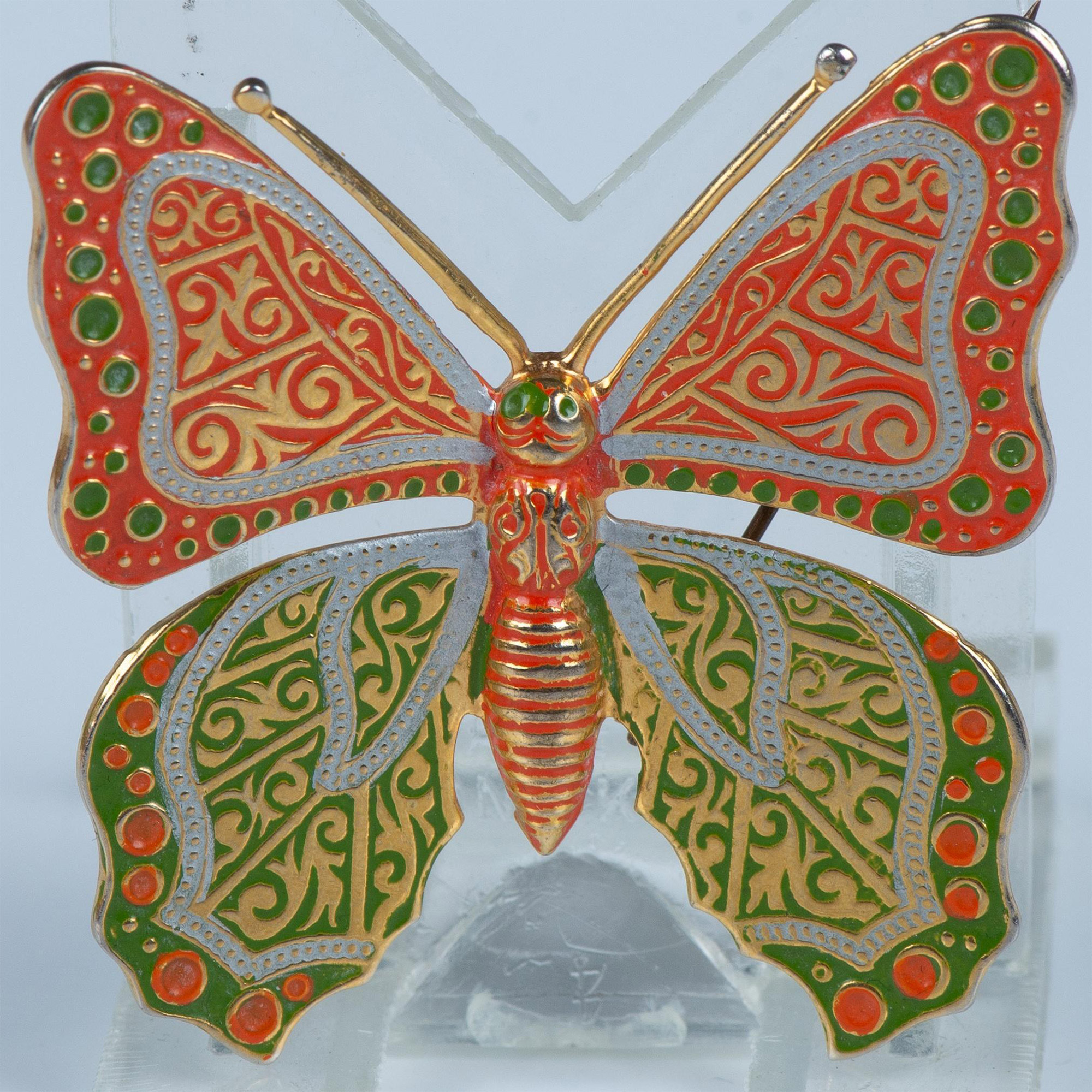 Beautiful Spanish Gold Metal & Enamel Butterfly Brooch