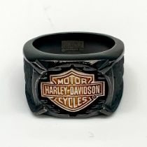 Harley Davidson Scaly Black Titanium & Sterling Biker Ring