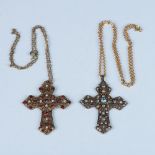 2pc Vintage Goldtone Filigree Cross Pendant Necklaces