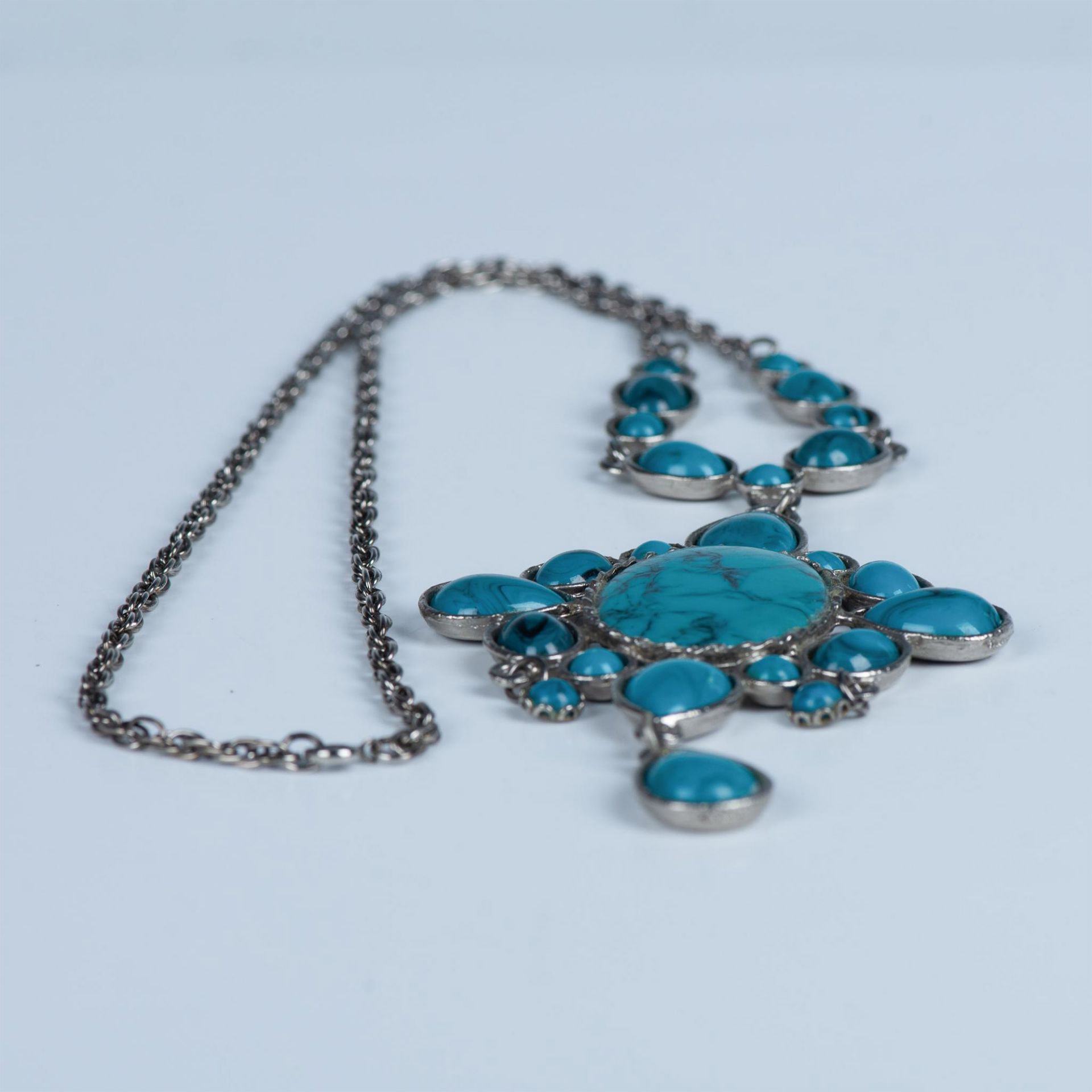 Bold Southwestern Faux Turquoise Pendant Necklace - Image 5 of 8