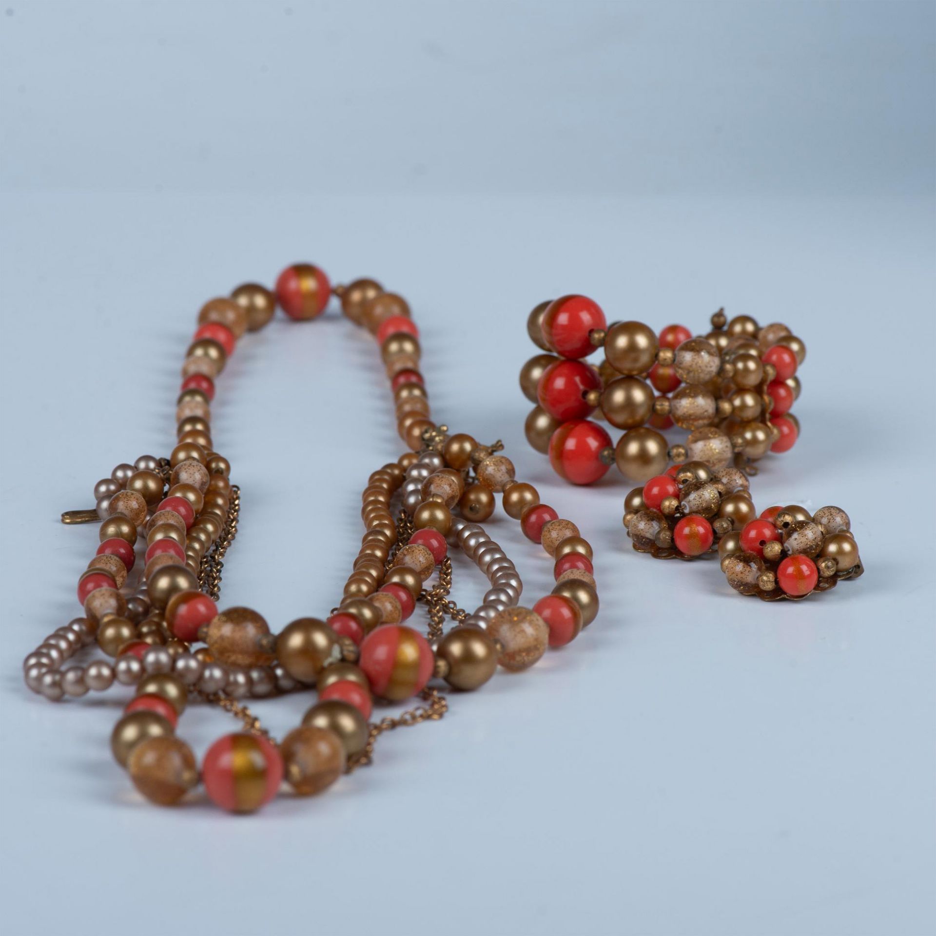 3pc Mid-Century Beaded Necklace, Bracelet & Clip-On Earrings - Bild 2 aus 5