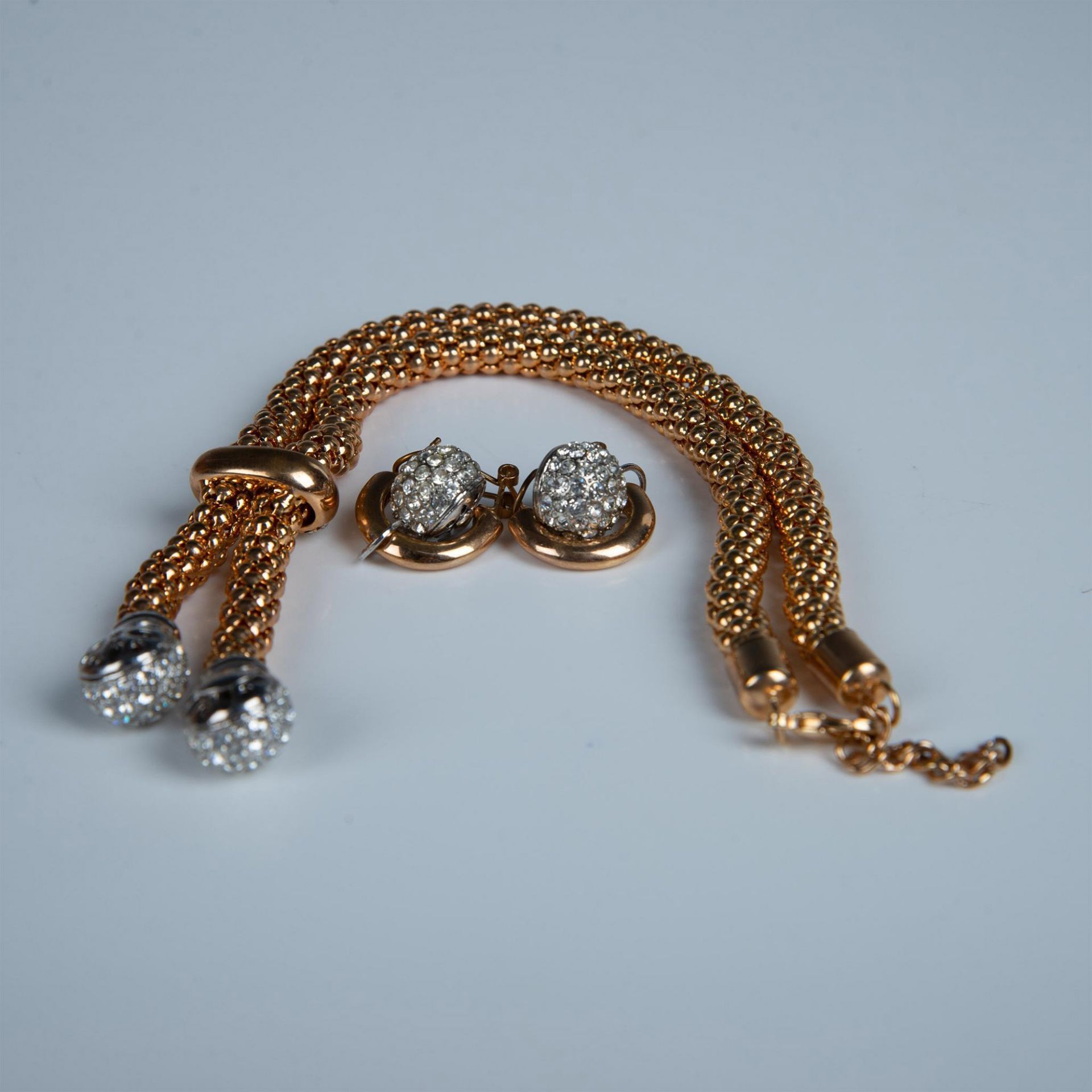 2pc Fancy Two-Tone Metal Crystal Bolo Necklace & Earrings - Bild 2 aus 8