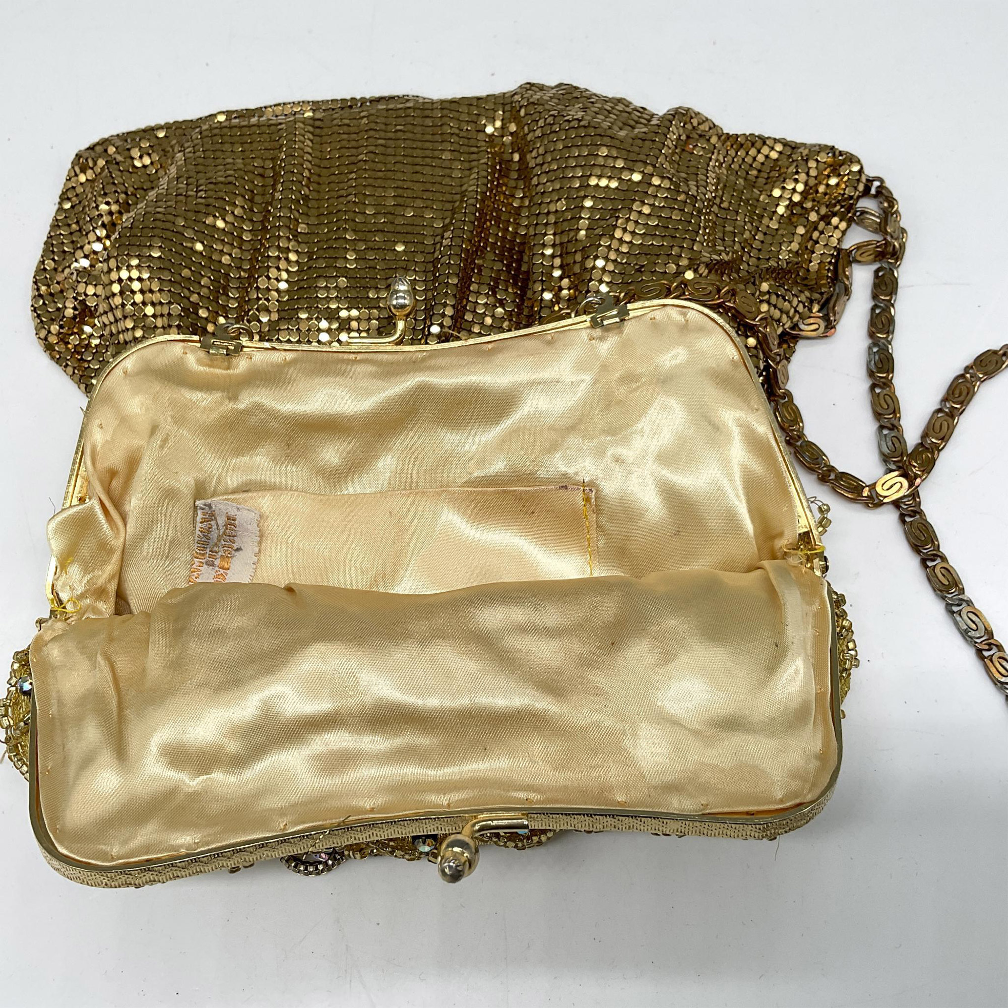 2pc Gold Metal Mesh and Rhinestone Evening Purses - Image 3 of 4