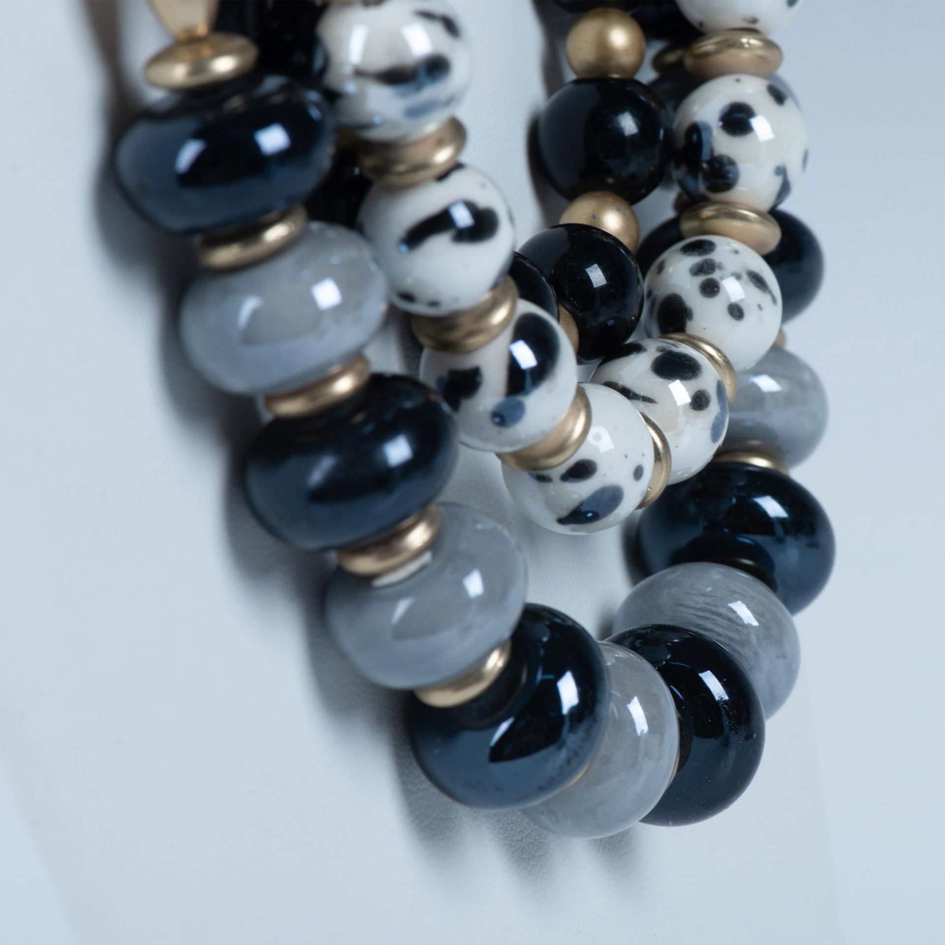Bold Multi-Strand Blue, White & Gold Bead Necklace - Image 2 of 4
