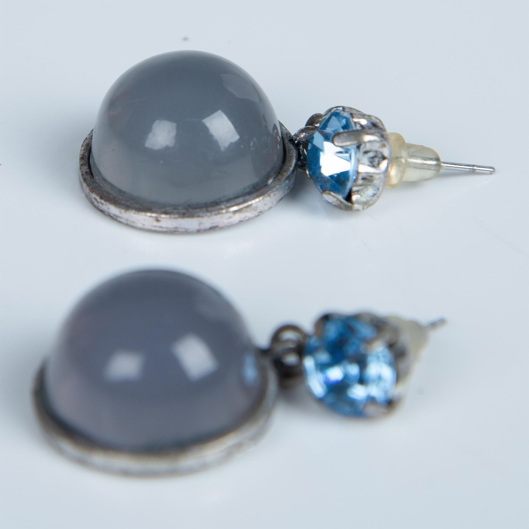 Silver Metal Blue Rhinestone Drop Earrings - Image 5 of 6