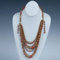 3pc Mid-Century Beaded Necklace, Bracelet & Clip-On Earrings