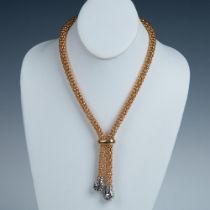 2pc Fancy Two-Tone Metal Crystal Bolo Necklace & Earrings