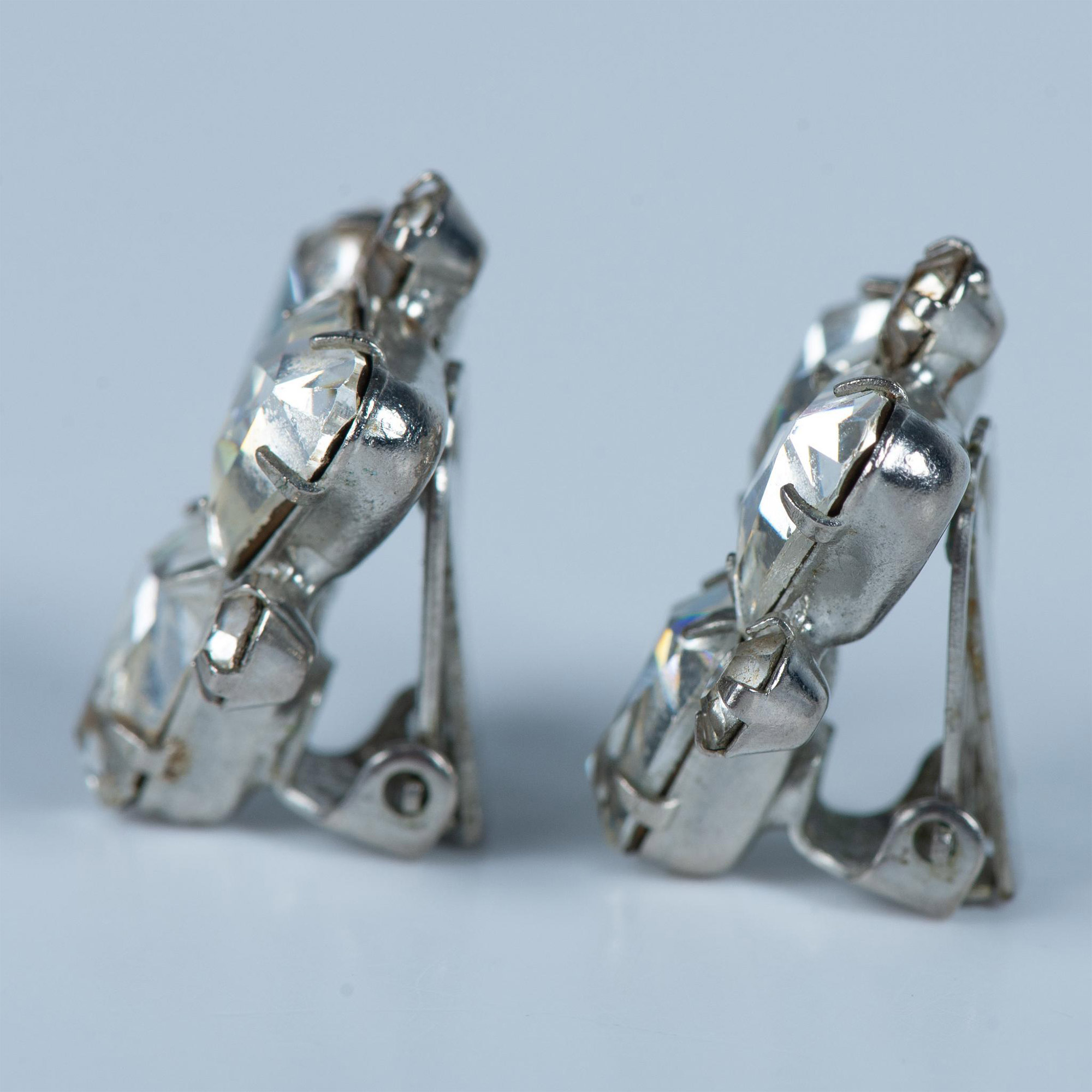 Pretty Silver Metal Rhinestone Clip-On Earrings - Image 2 of 5