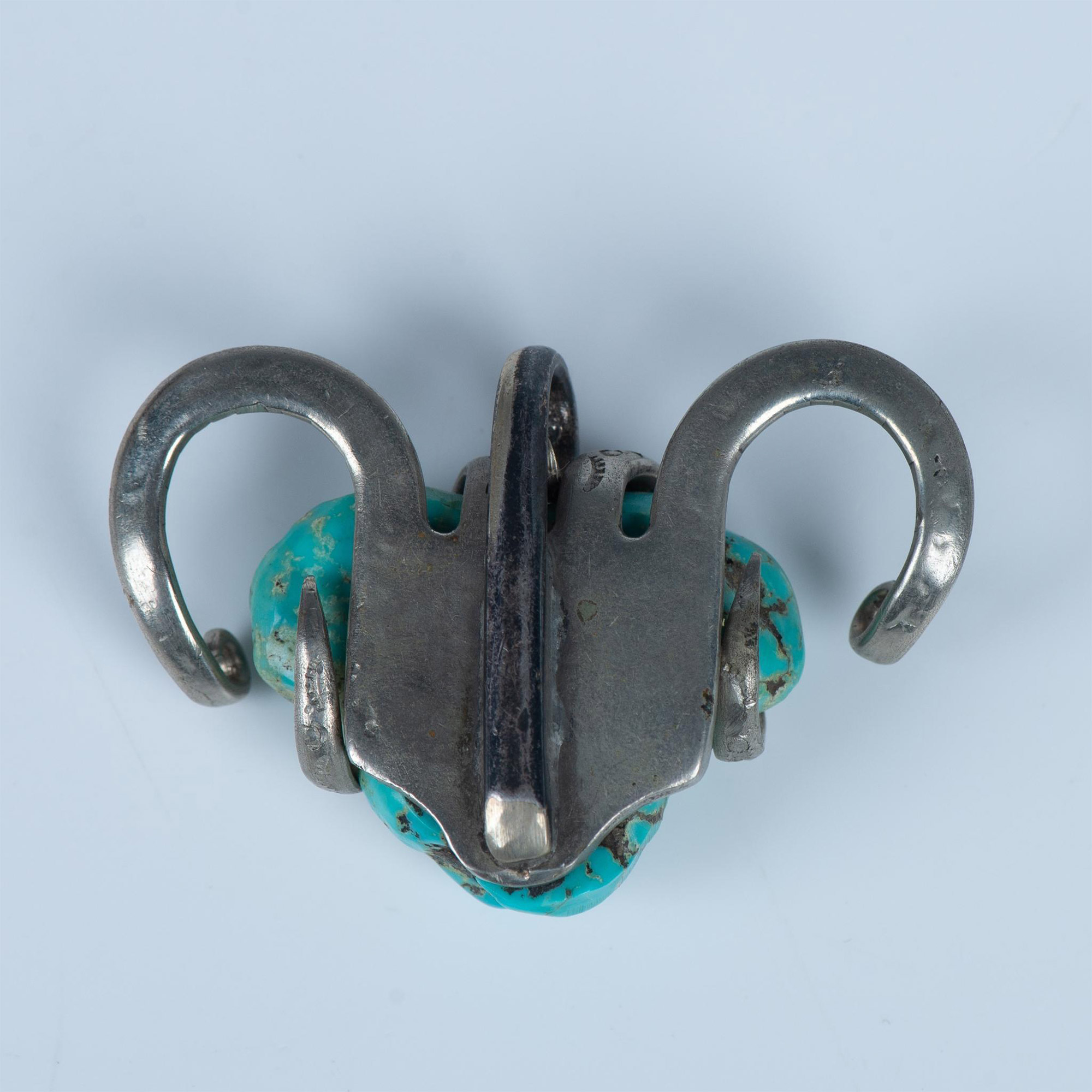 Handmade Sterling & Turquoise Nugget Horned Animal Pendant - Image 2 of 3