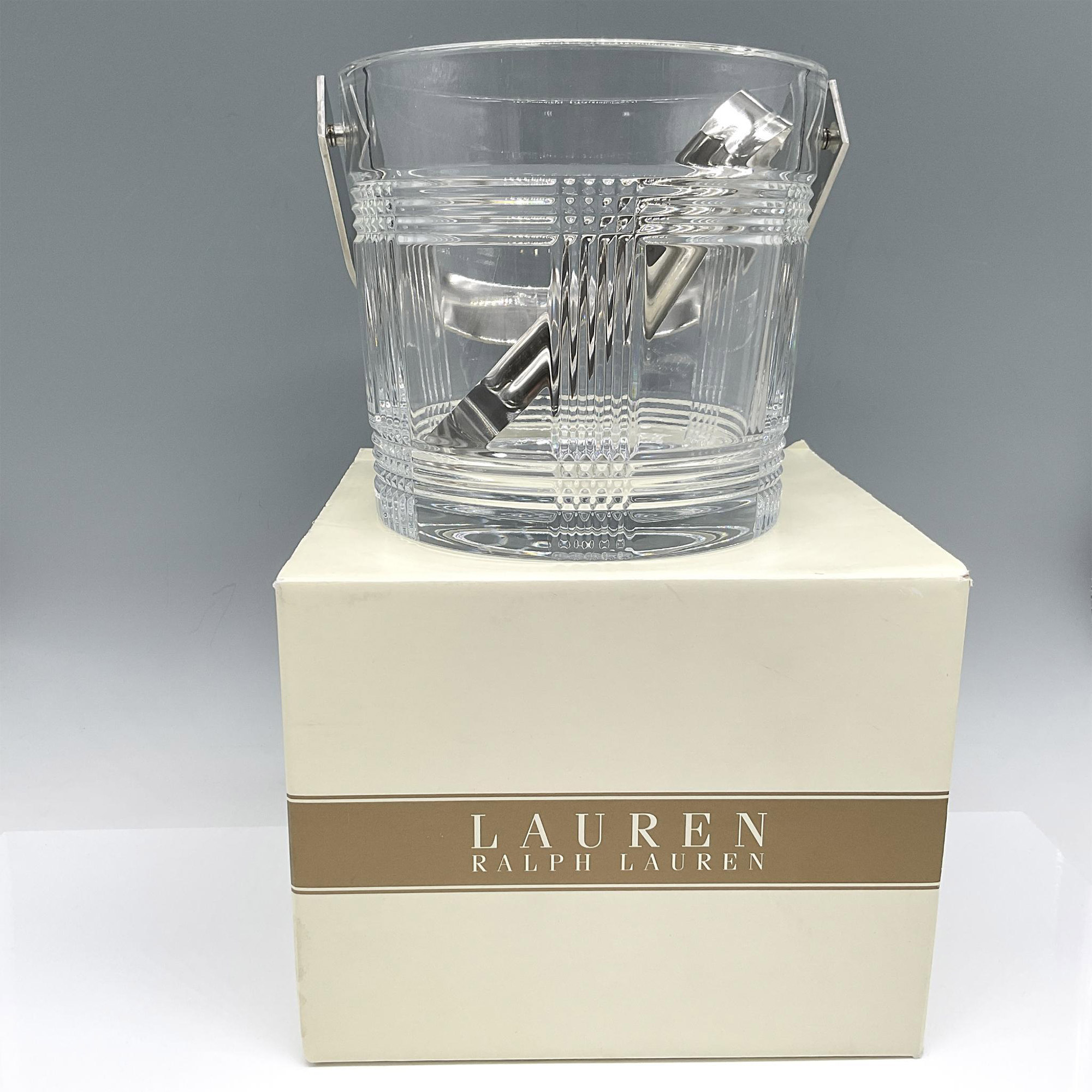 Ralph Lauren Crystal Ice Bucket + Tongs, Glen Plaid - Image 4 of 4