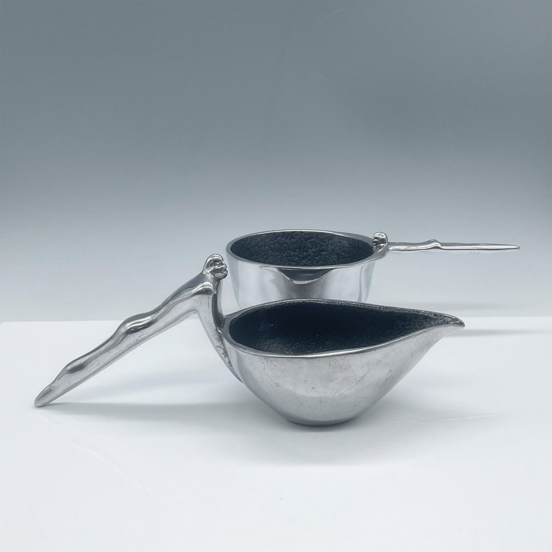 2pc Carrol Boyes Aluminum Sauce Boat and Bowl, Acrobats - Image 3 of 6