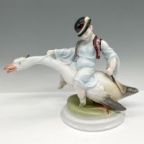 Herend Porcelain Figurine, Boy Riding Goose