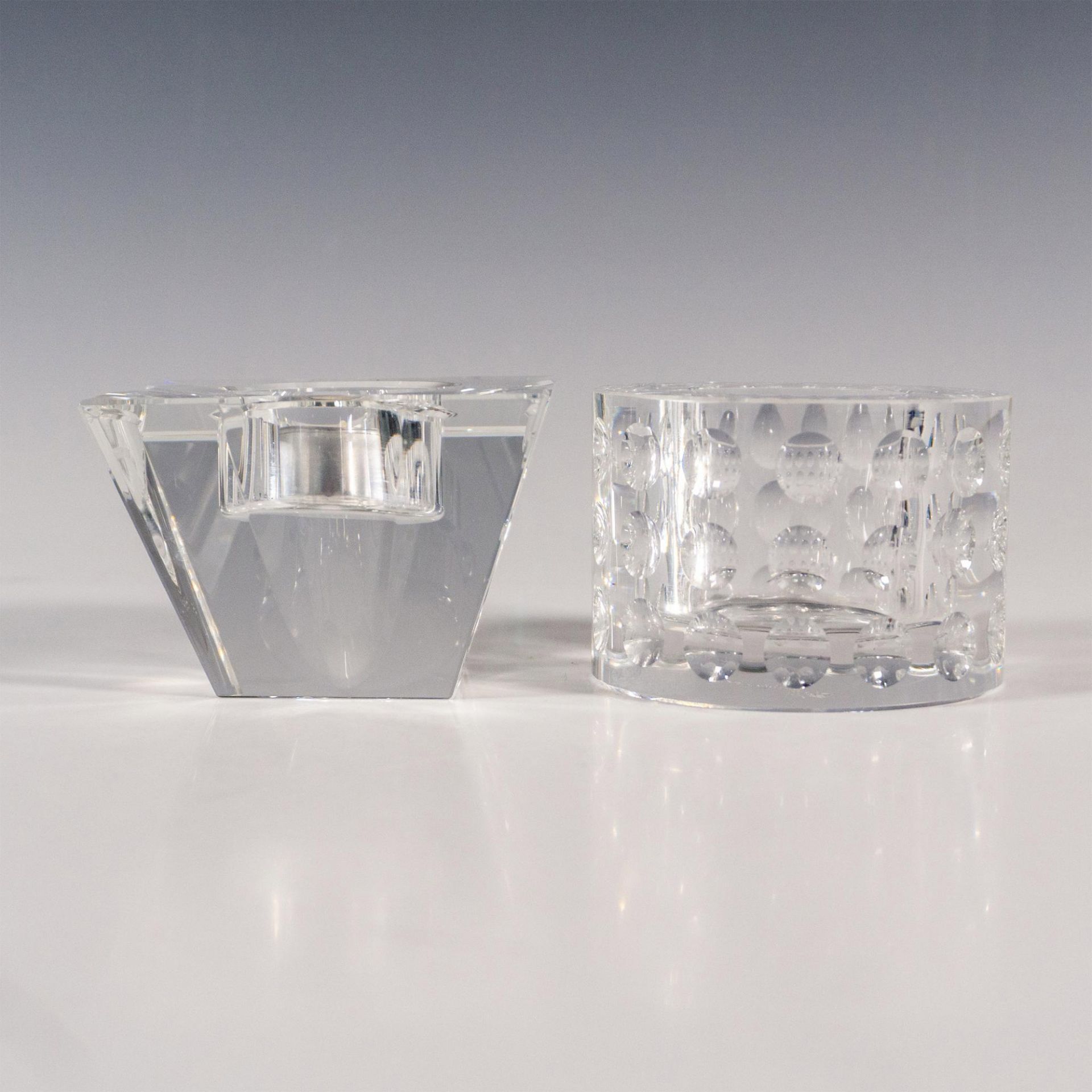 2pc Oleg Cassini Crystal Candle Holders, Bubble & Prism - Image 2 of 4