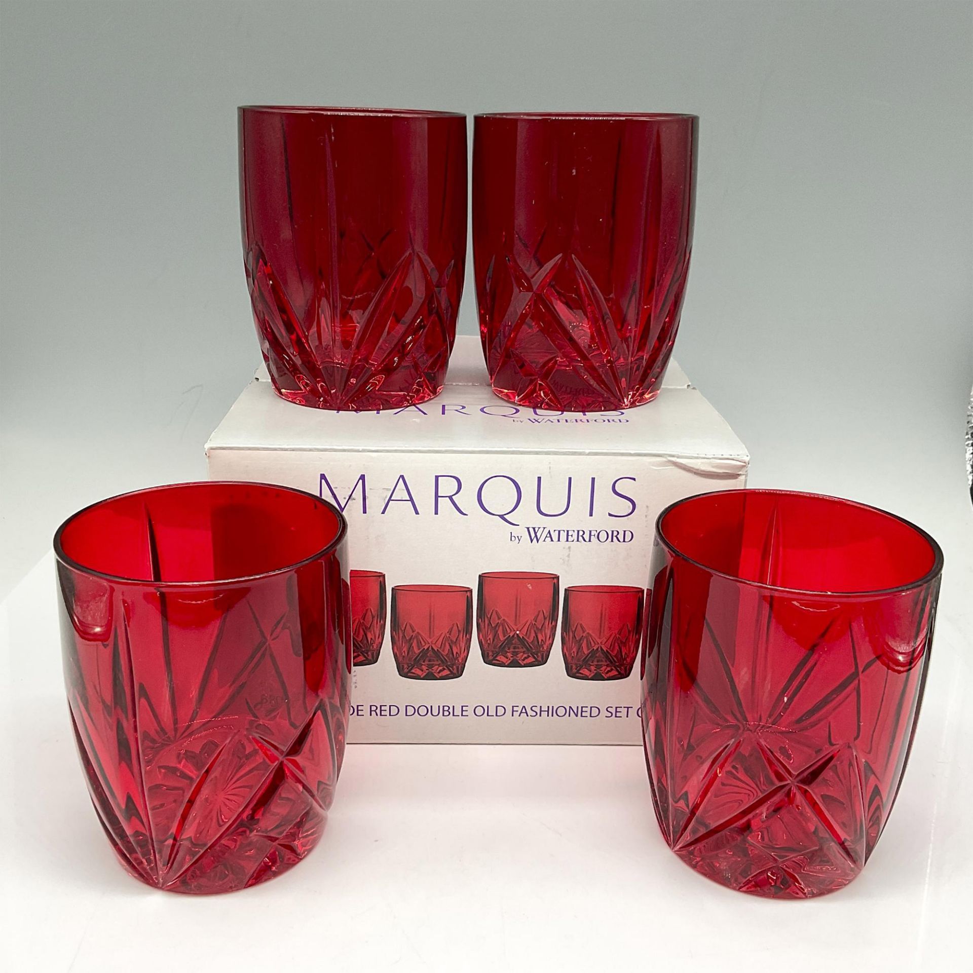 Marquis Waterford Brookside Red Old Fashion Glasses, 4 Set