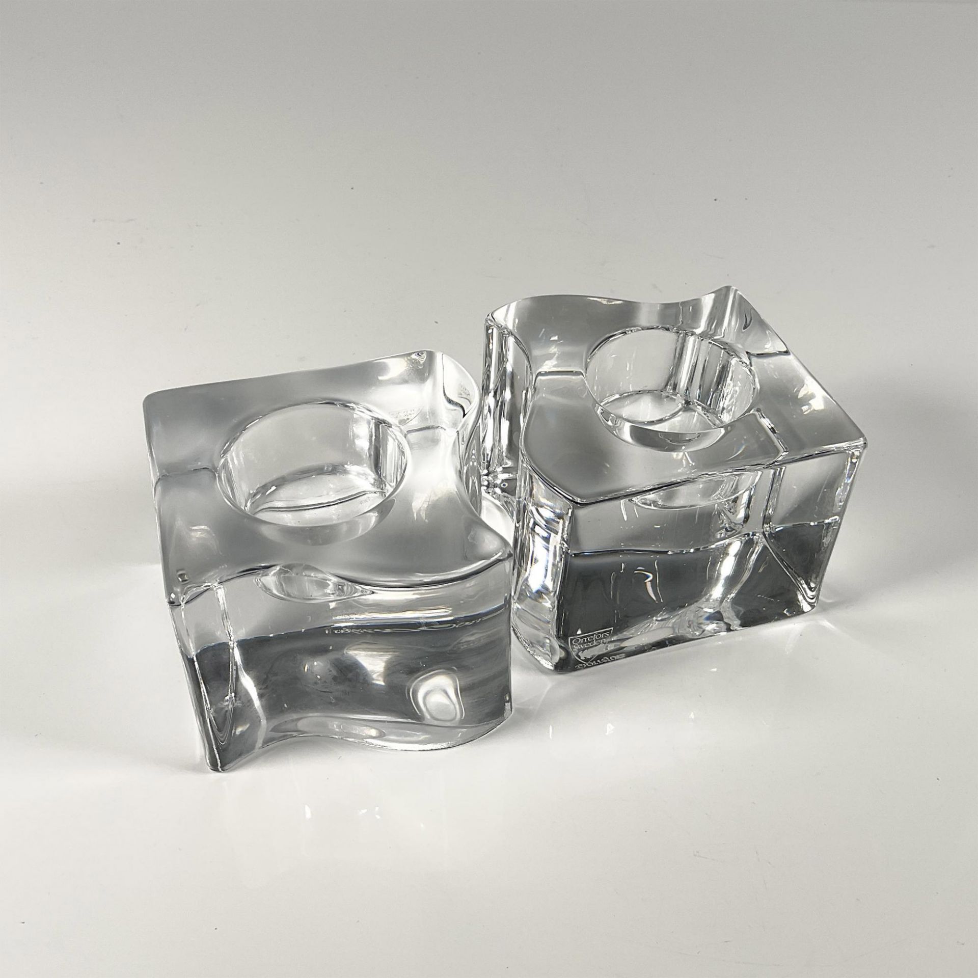 Pair Of Orrefors Crystal Candleholders, Puzzle