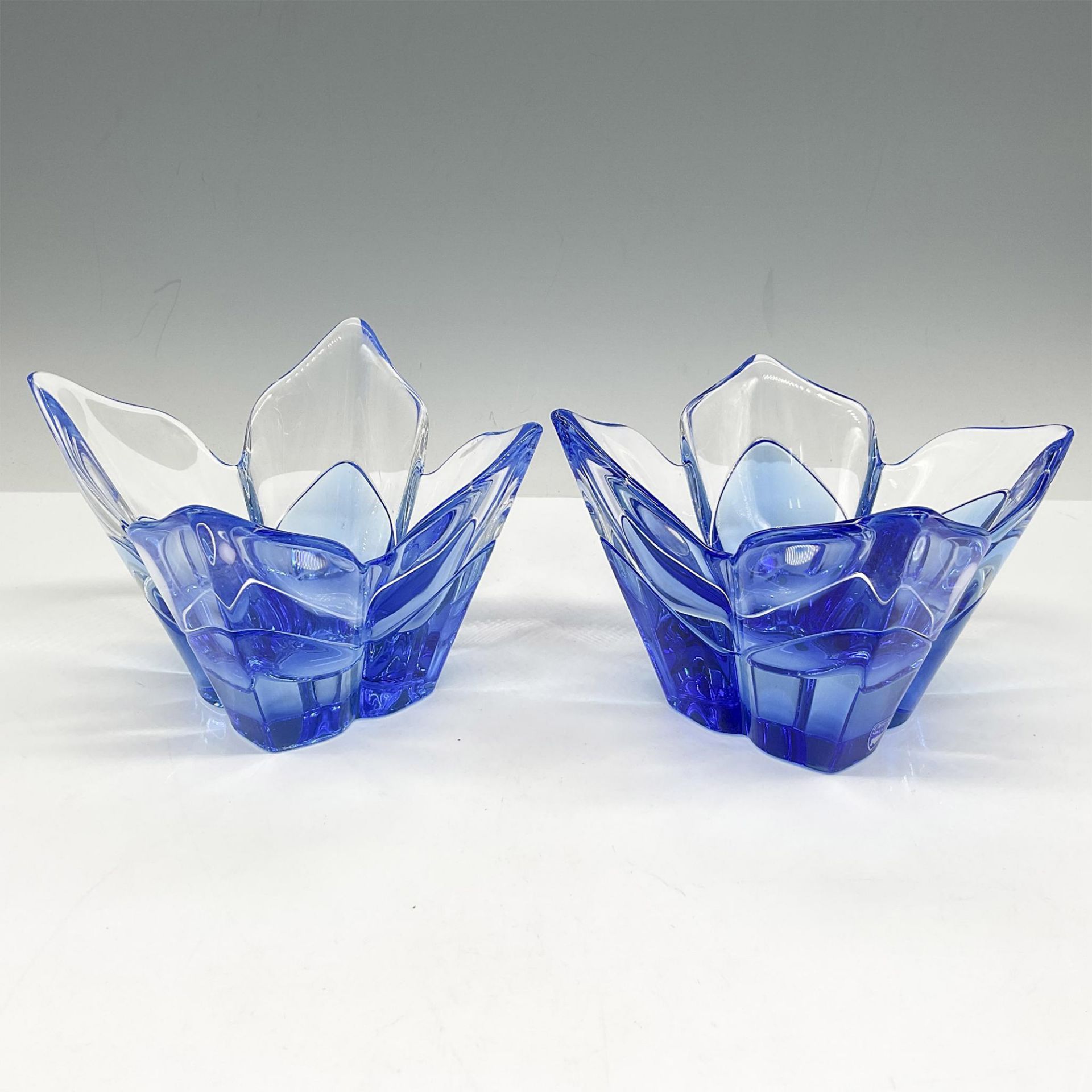 2pc Orrefors Lars Hellsten Blue Glass Lotus Bowl - Image 3 of 4