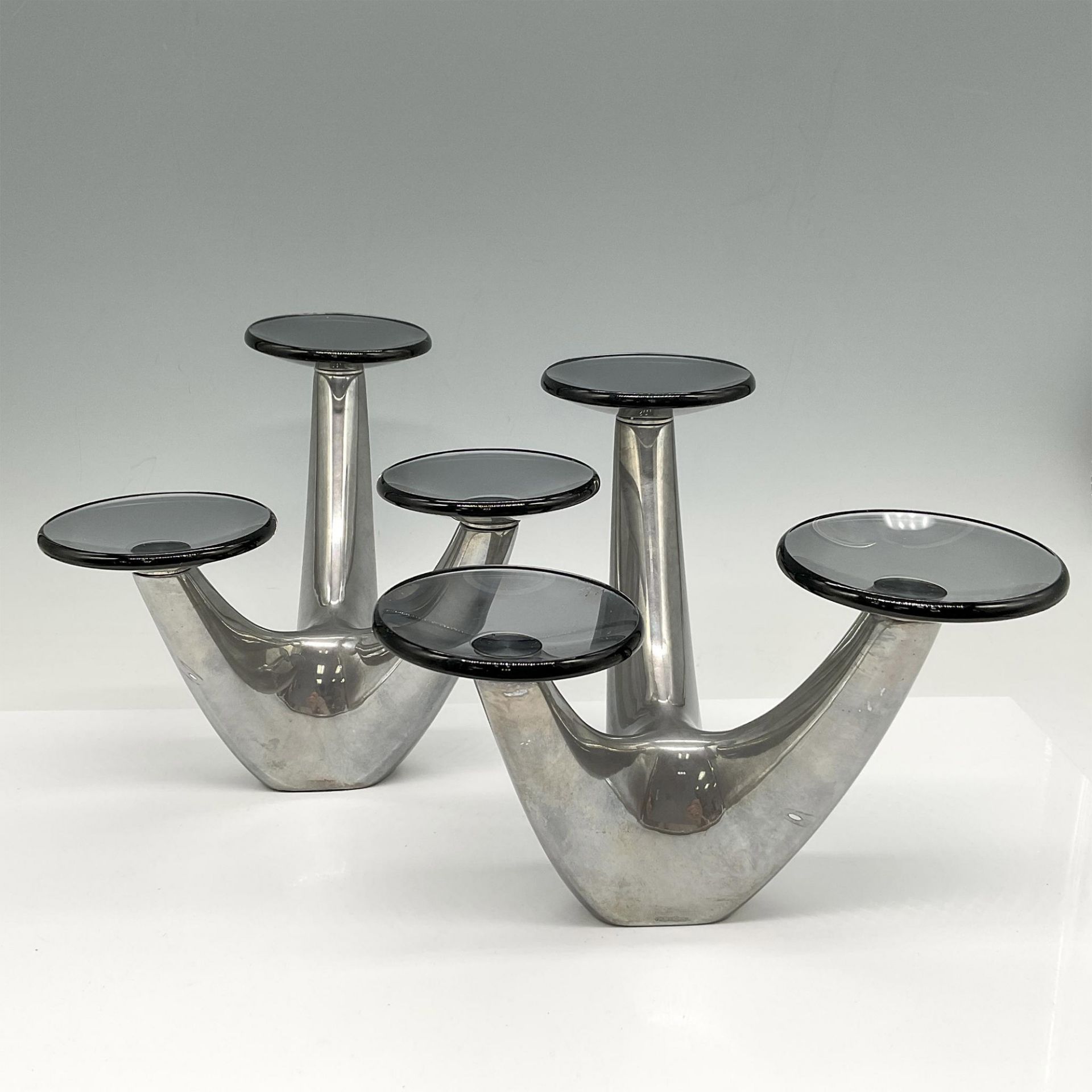 2pc Nambe' Modernist Metal 3 Tier Candle Holders