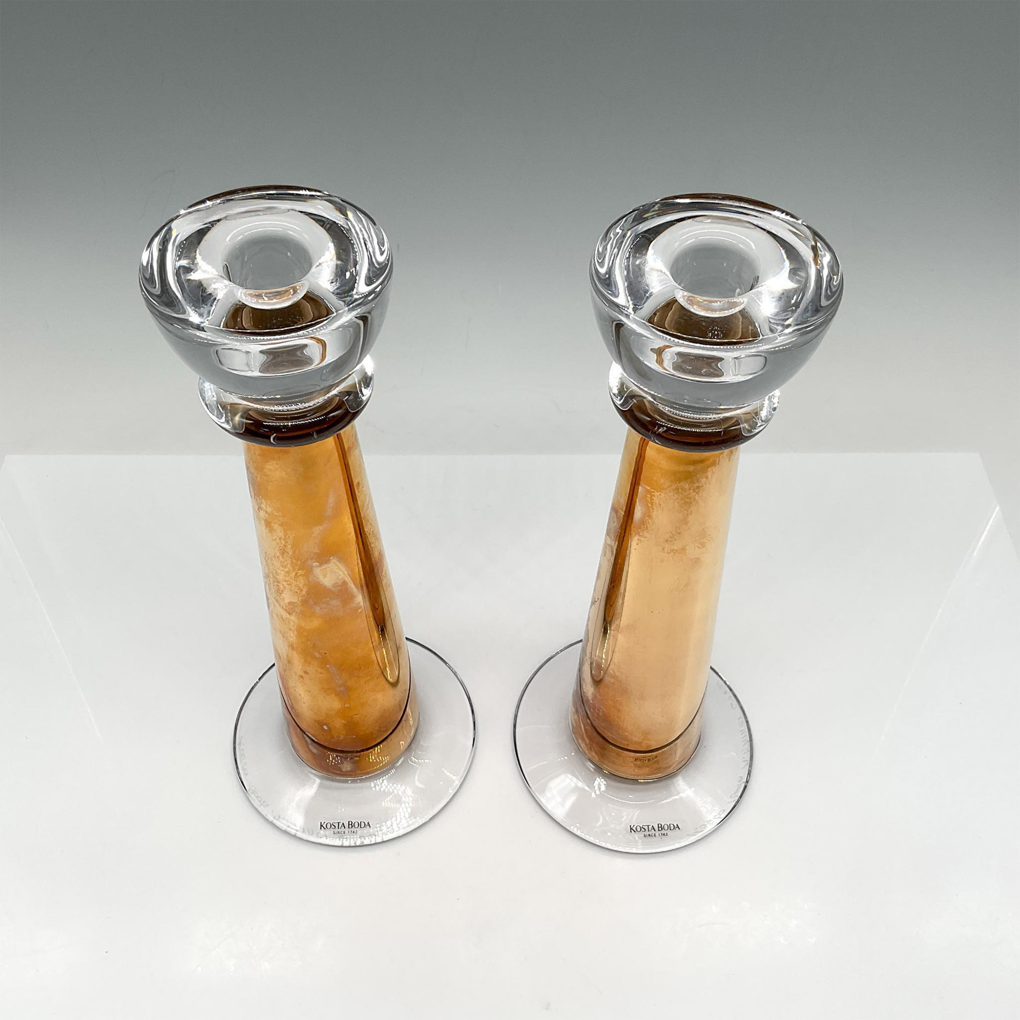 Pair of Kosta Boda Pillar Candle Holders, Signed - Image 2 of 3