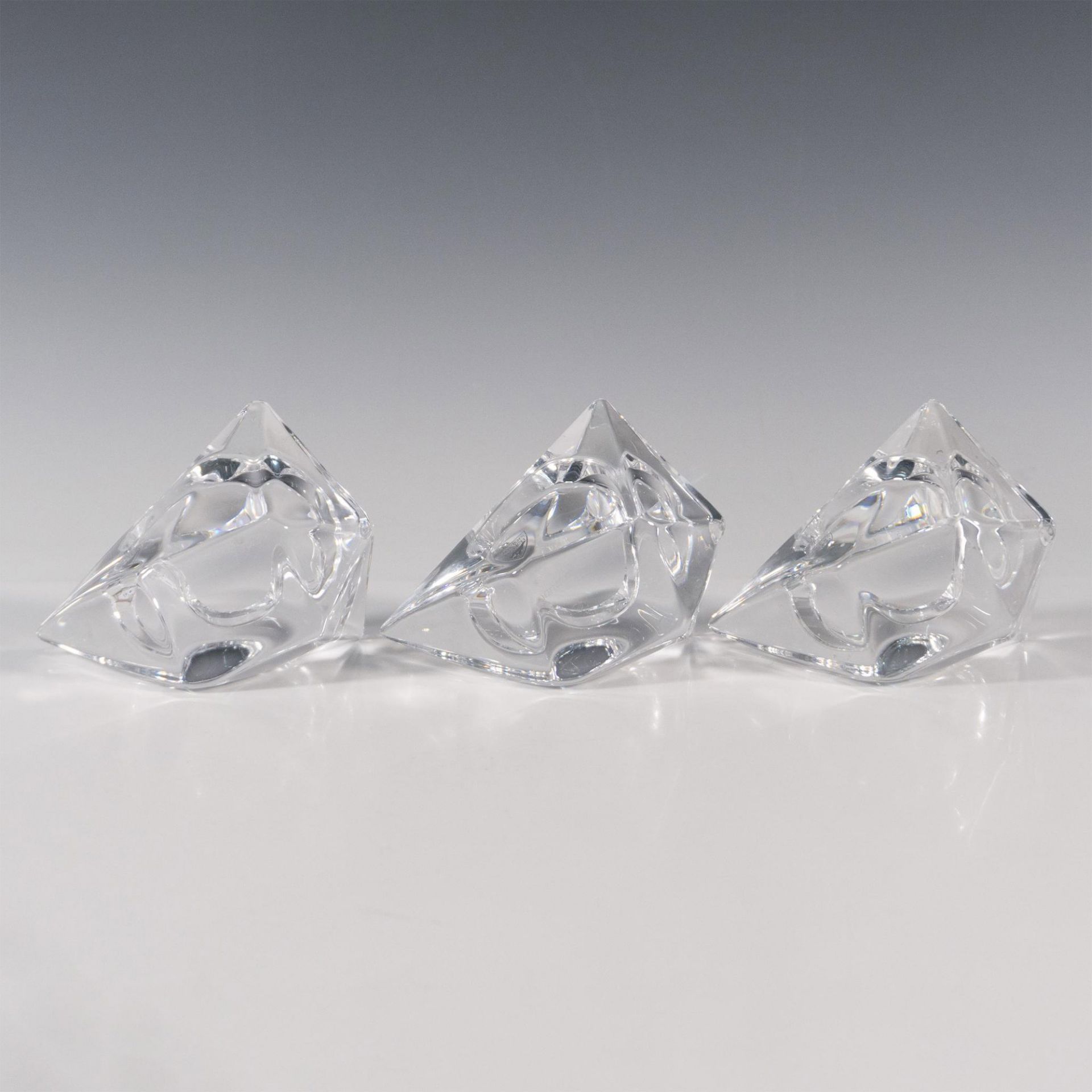 3pc Orrefors Crystal Candle Holders, Triangular Gem - Bild 3 aus 3