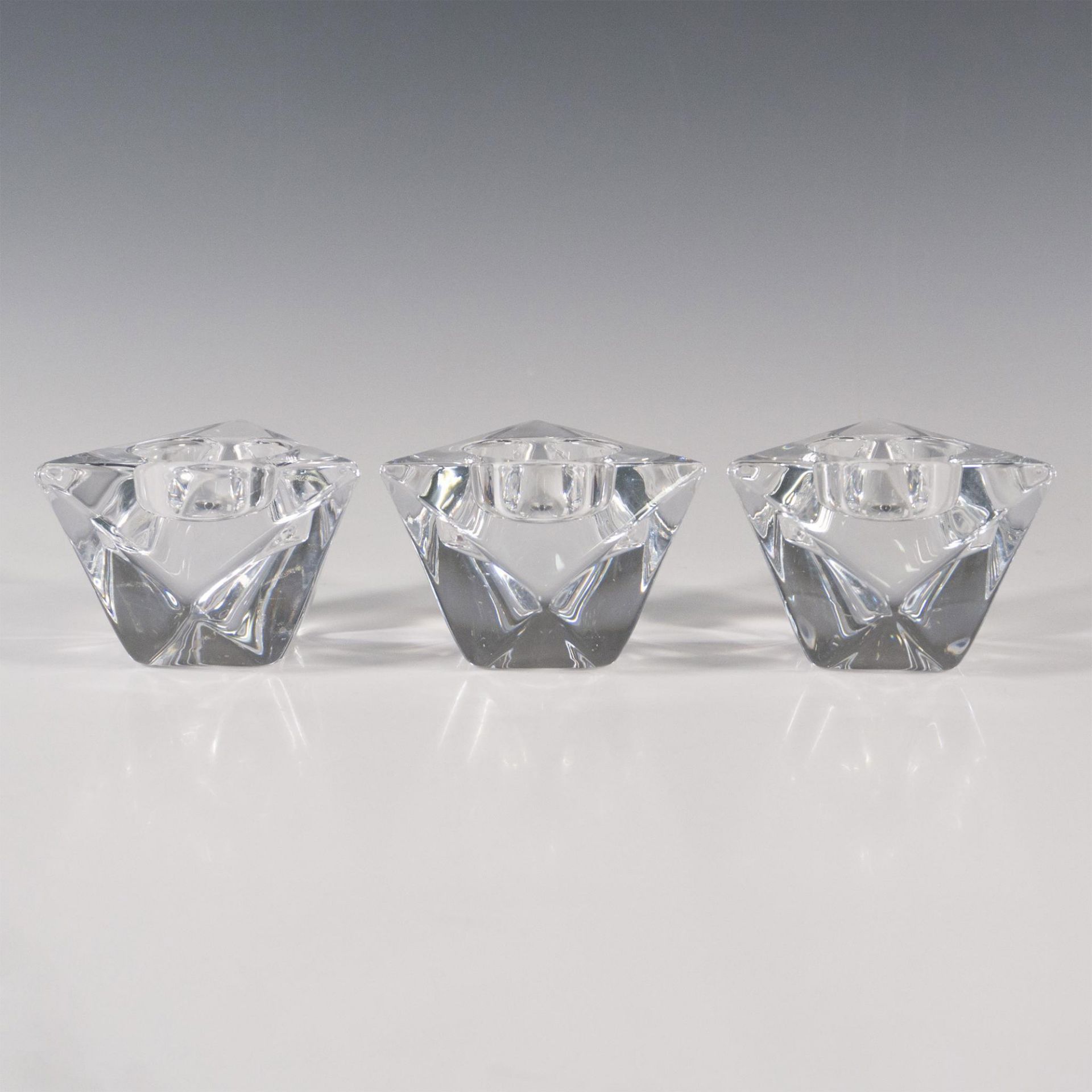 3pc Orrefors Crystal Candle Holders, Triangular Gem - Bild 2 aus 3