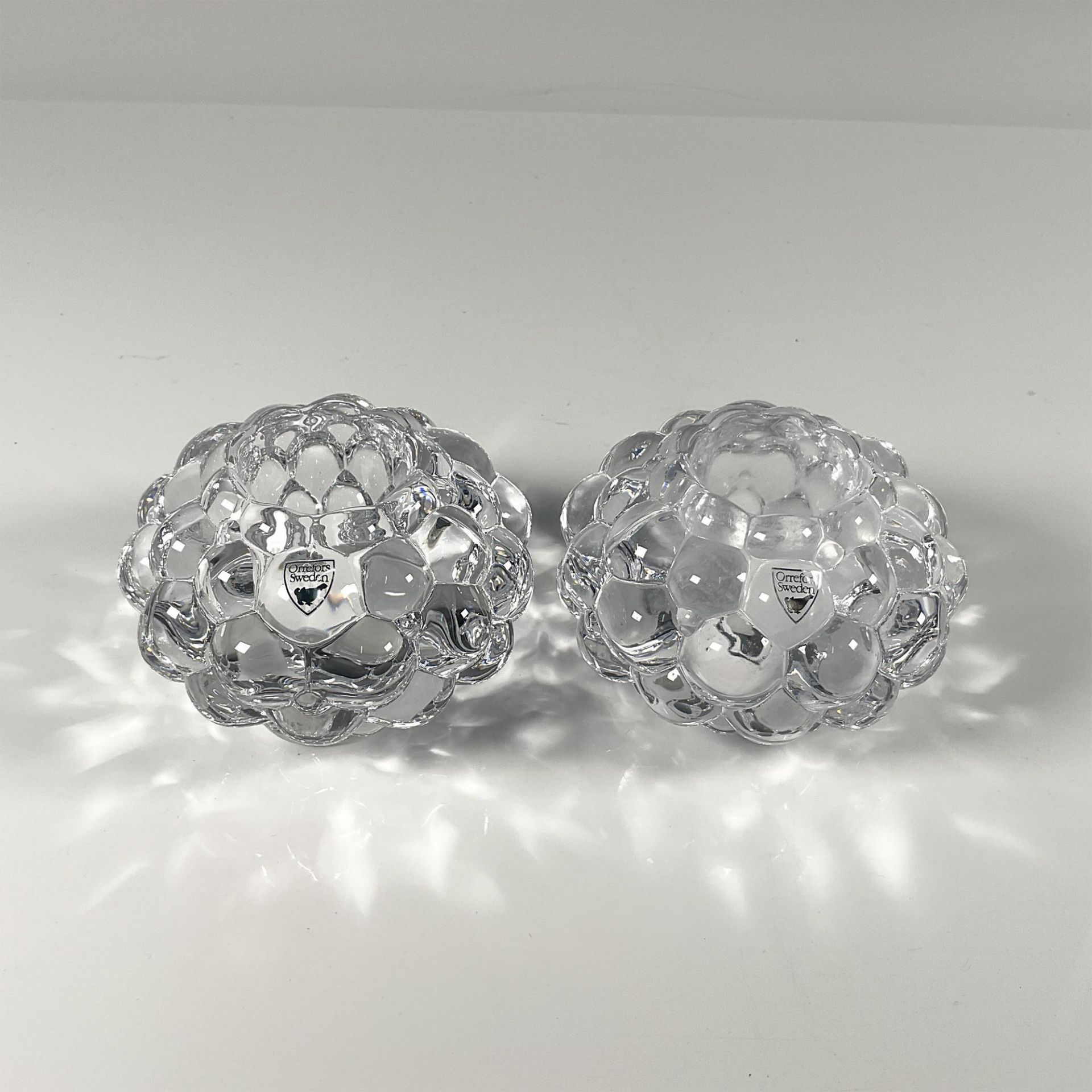 2pc Orrefors Crystal Candleholder, Hallon Raspberry Votive