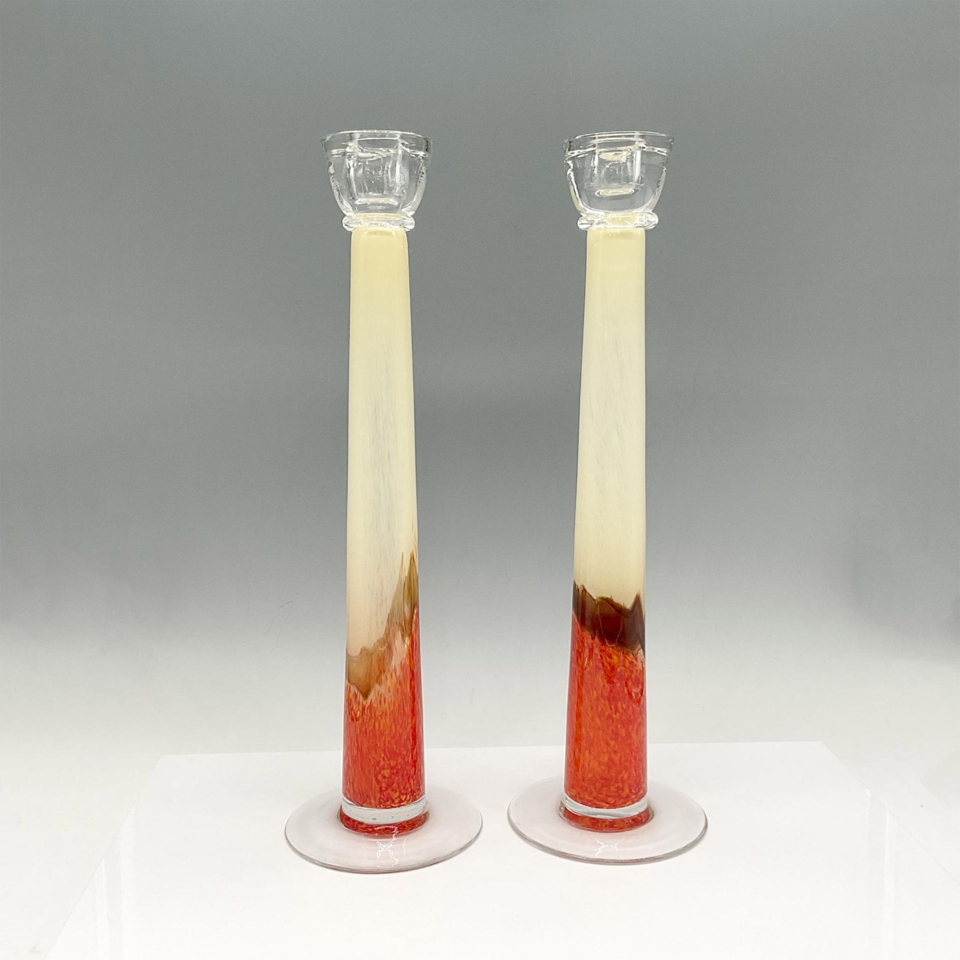 2pc Rare Hand-Blown Art Glass Candle Holders
