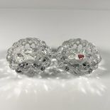 2pc Orrefors Crystal Candleholder, Hallon Raspberry Votive