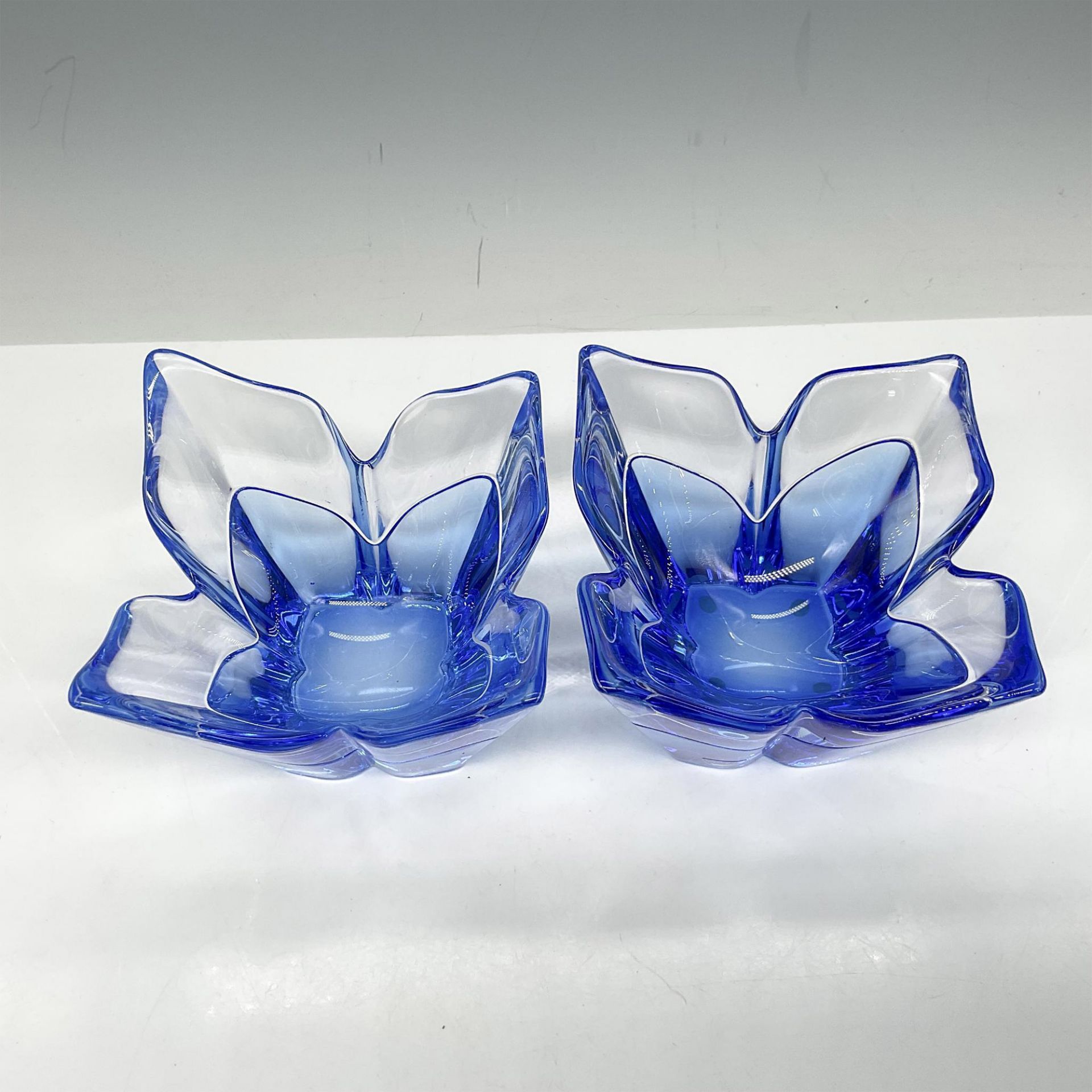 2pc Orrefors Lars Hellsten Blue Glass Lotus Bowl - Image 2 of 4