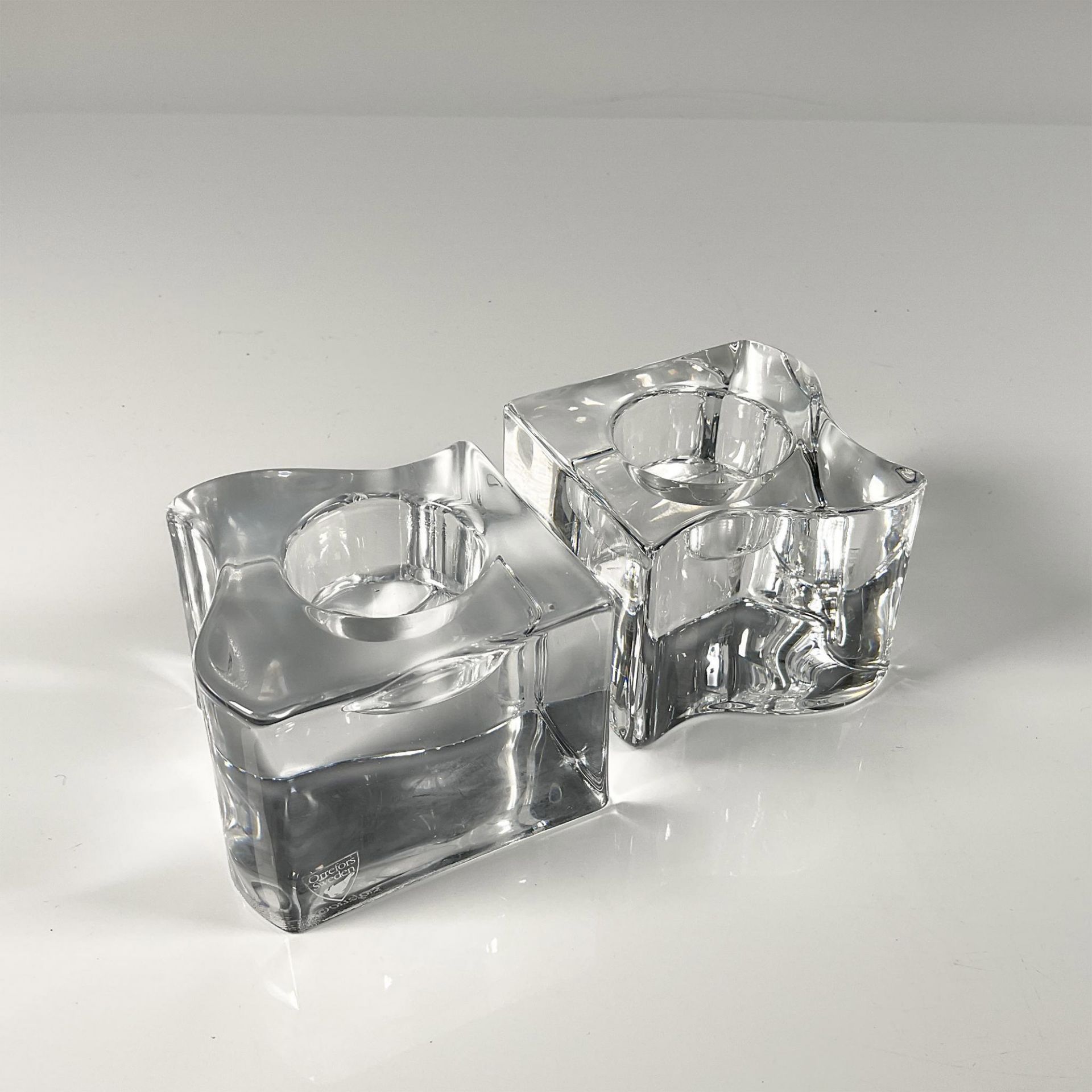 Pair Of Orrefors Crystal Candleholders, Puzzle - Image 2 of 3
