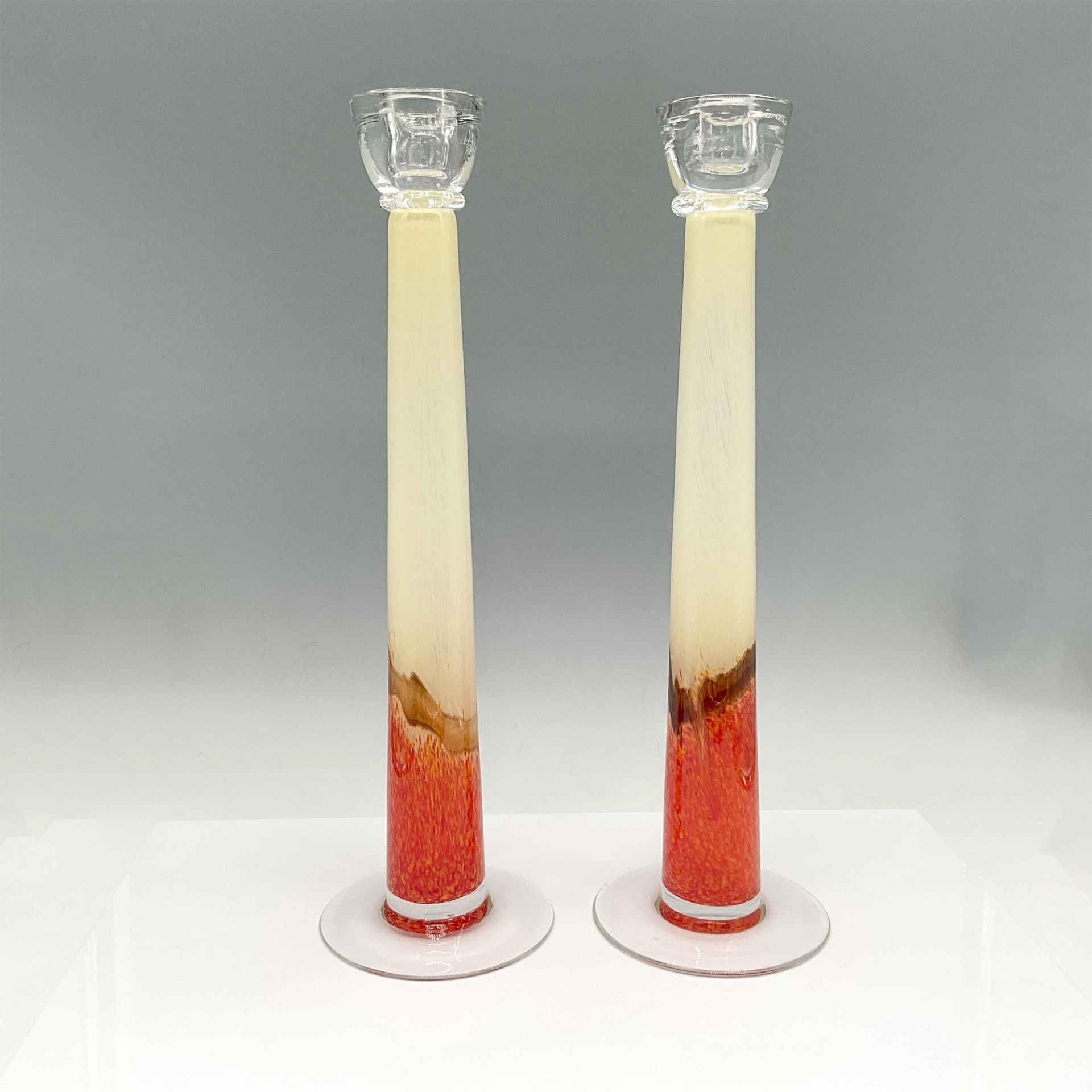 2pc Rare Hand-Blown Art Glass Candle Holders - Bild 2 aus 4