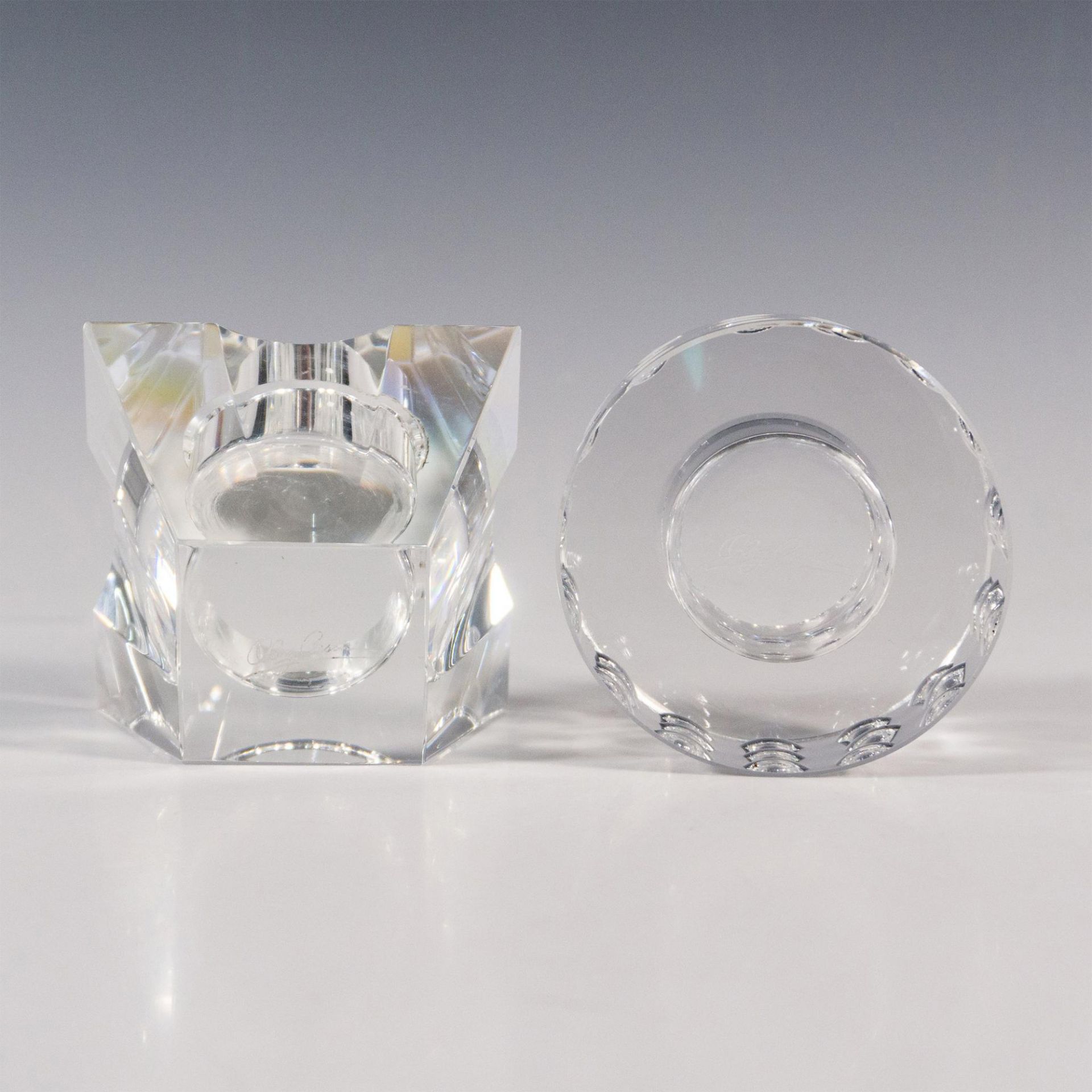2pc Oleg Cassini Crystal Candle Holders, Bubble & Prism - Image 3 of 4