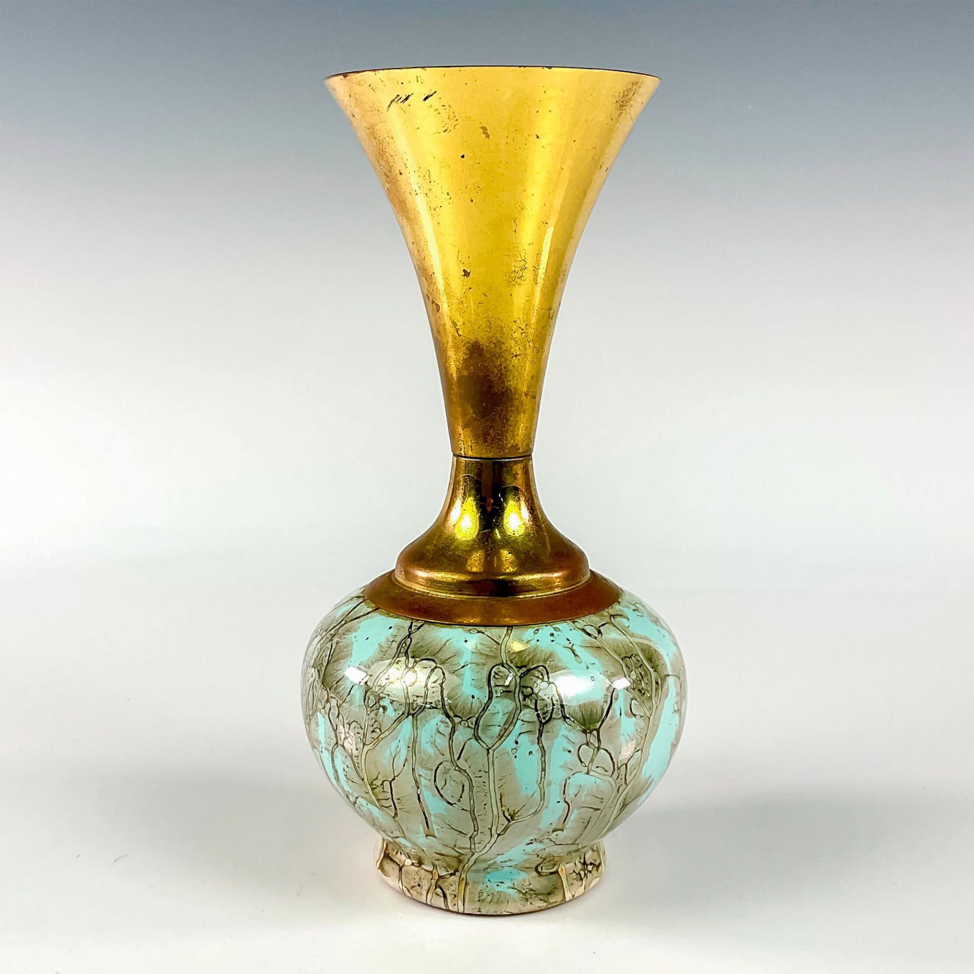 Mid-Century Modern Delft Marbled Glaze Vase