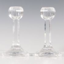 Pair of Orrefors Crystal Candle Holders, Globe