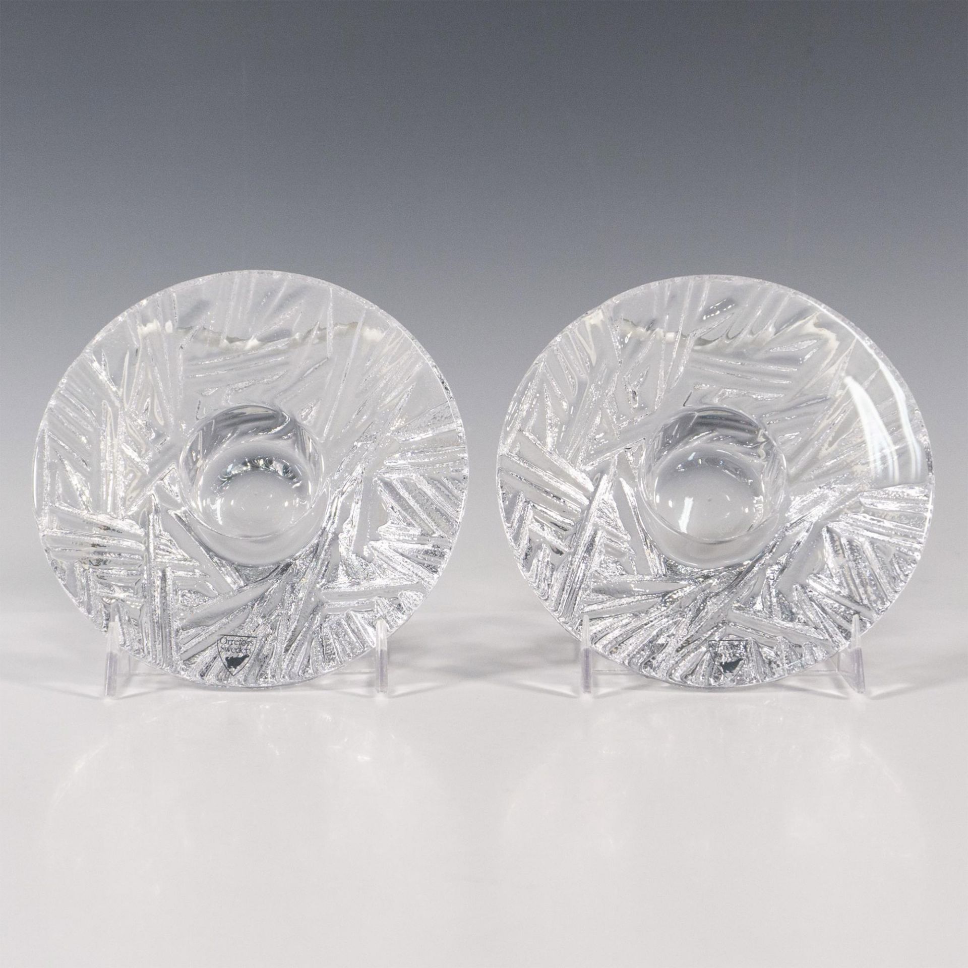 Pair of Orrefors Crystal Candle Holders, Icy Votive