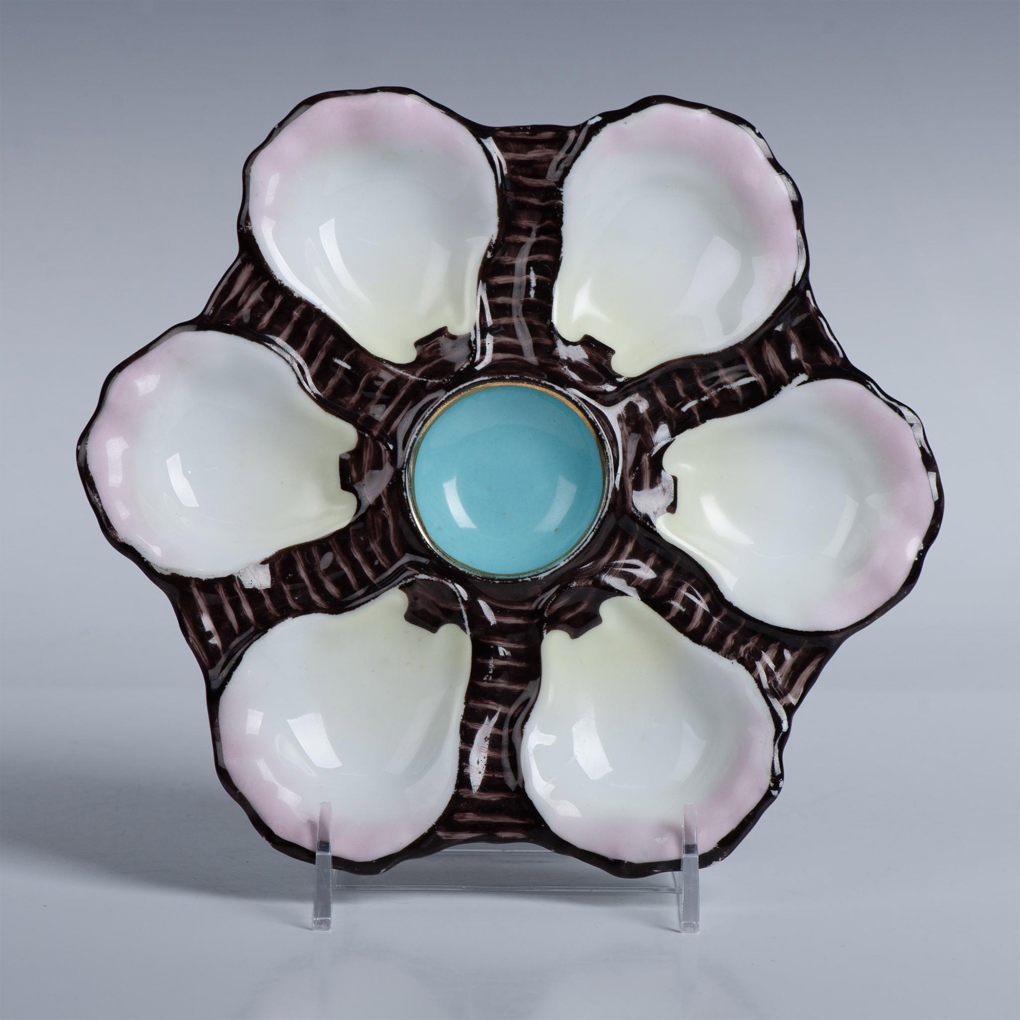 6-Well Porcelain Majolica Style Oyster Plate
