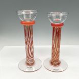 Pair of Kosta Boda Glass Candlestick Holders, Filipa Taper