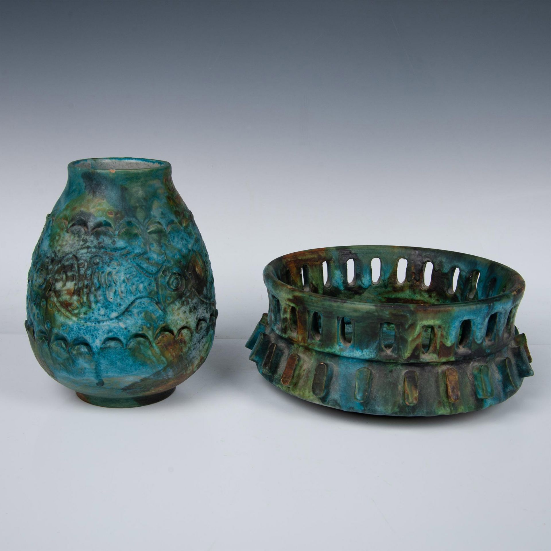 2pc Bitossi Sea Garden Glaze Vase and Decorative Bowl - Image 2 of 7