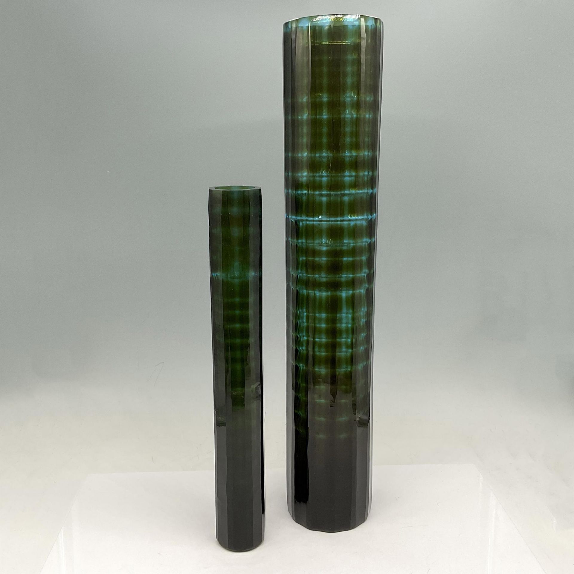 2pc Art Glass Cylinder Vases - Image 2 of 3