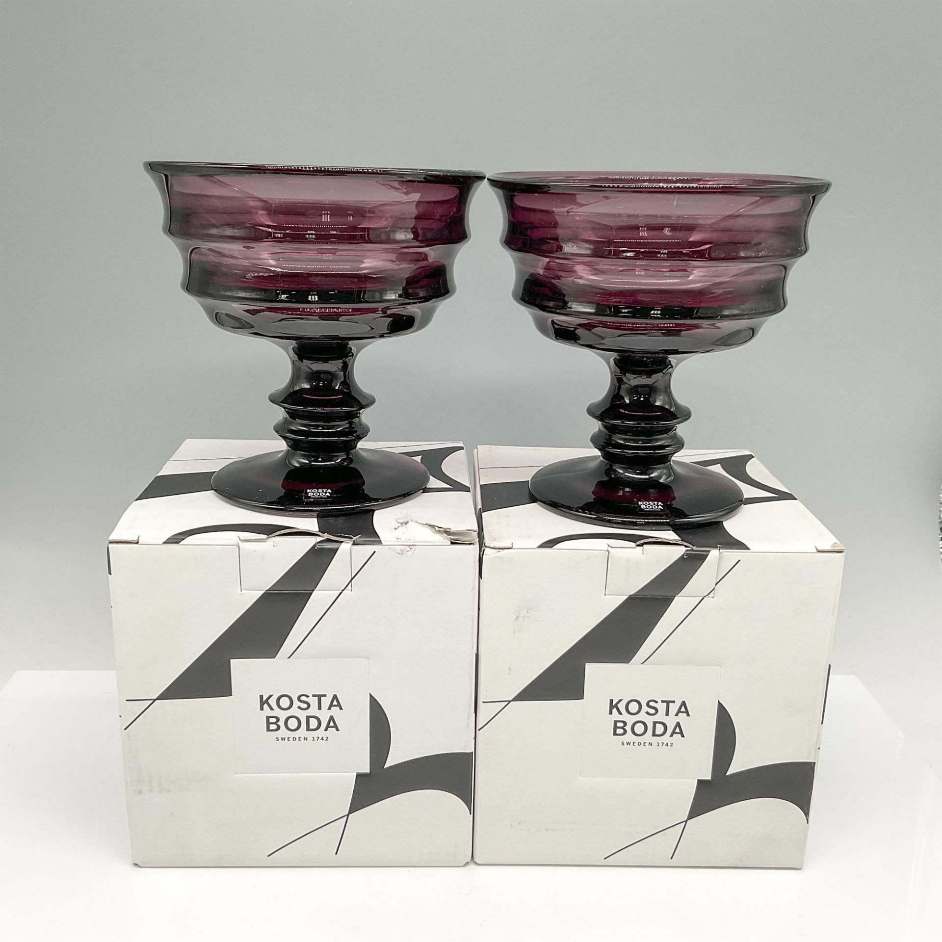 2pc Kosta Boda Glass Purple Compote Bowls - Bild 4 aus 4